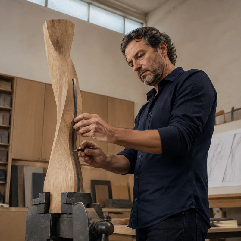 Elias Thorne crafting a wooden sculpture