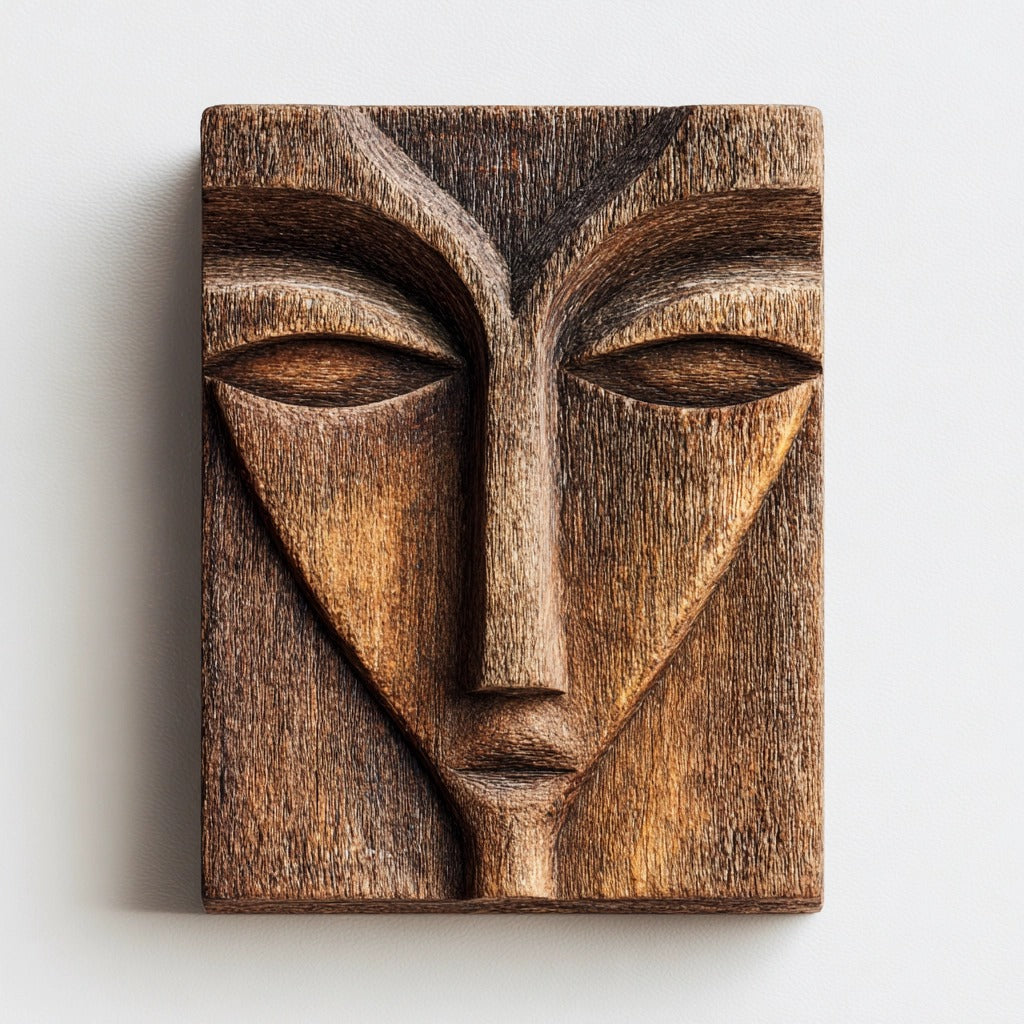 The Angular Wood Face Relief Wall ｜Sculpture