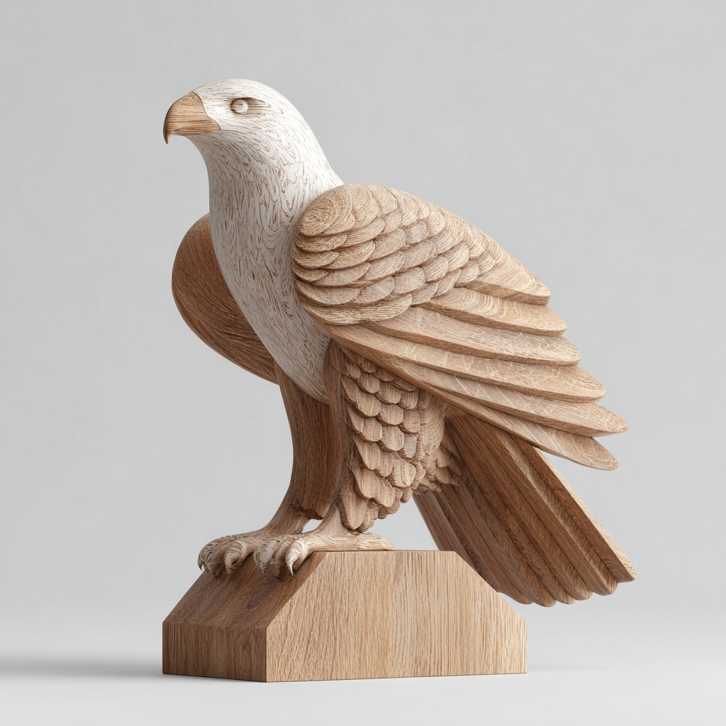 Noble Watcher: The Hand-Carved Two-Tone Wood Eagle Sculpture | Wood Sculpture
