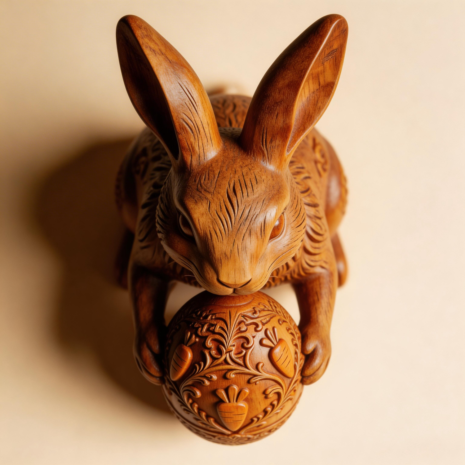 Hare & Carrot Egg Sculpture | Wood Sculpture