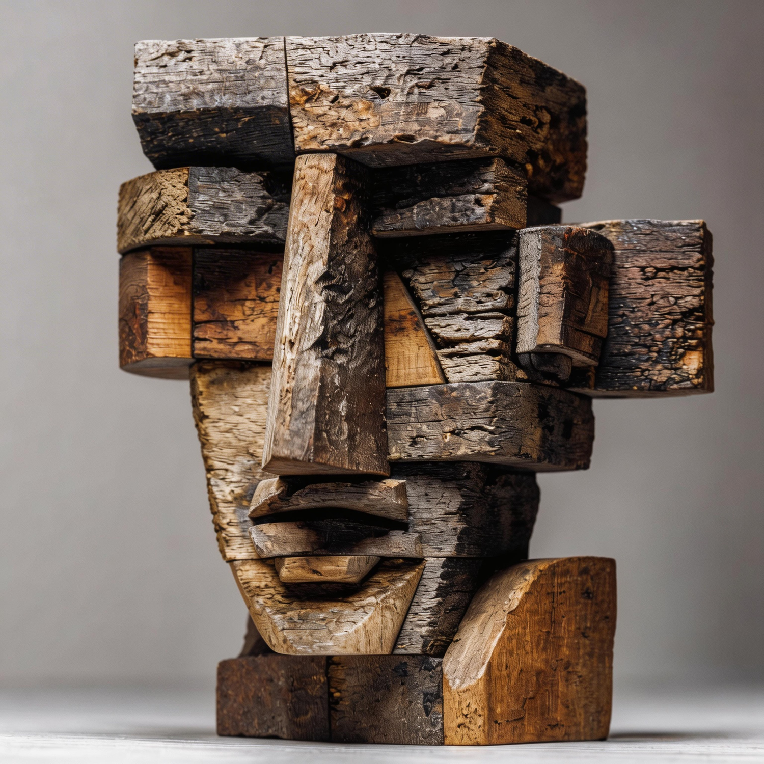 Cubist Visage of the Reclaimed  ｜ Wood Sculpture