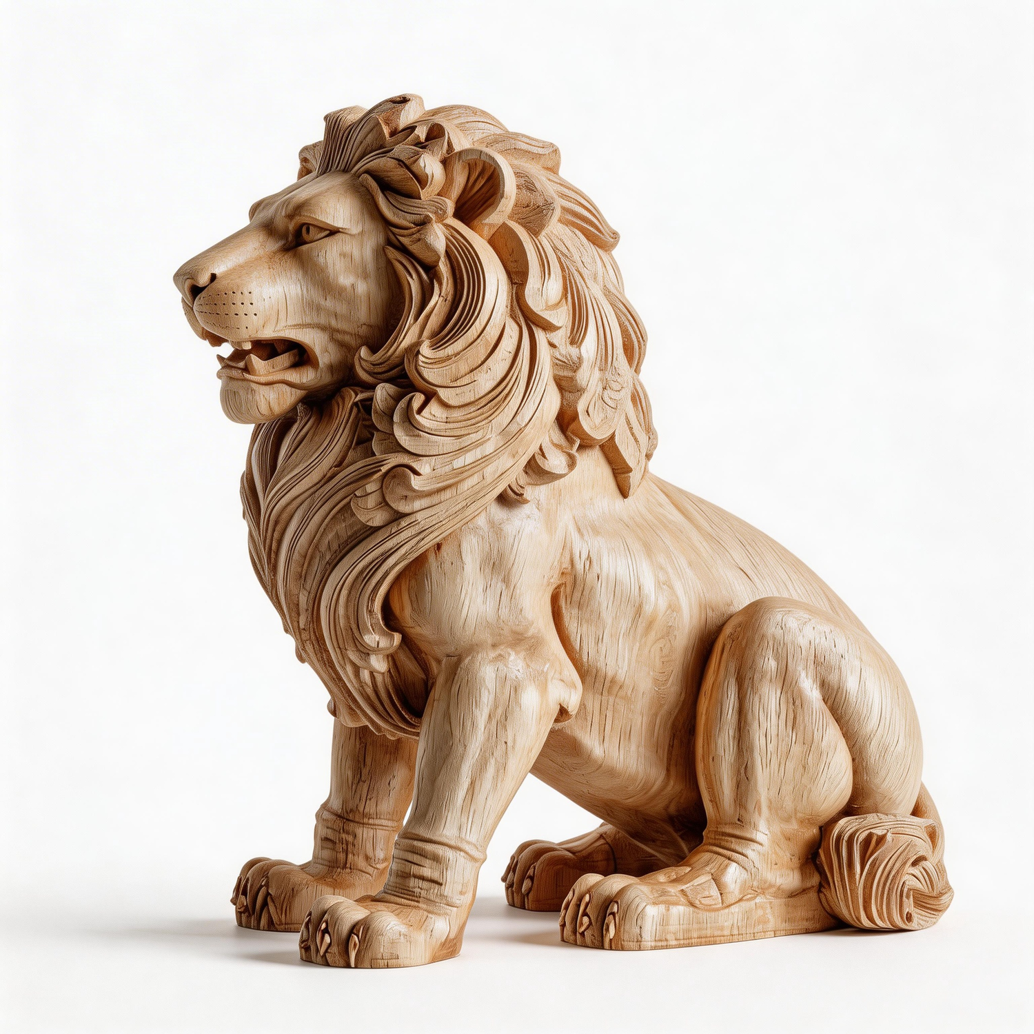 Regal Sentinel: The Hand-Carved Wooden Lion Sculpture | Wood Sculpture