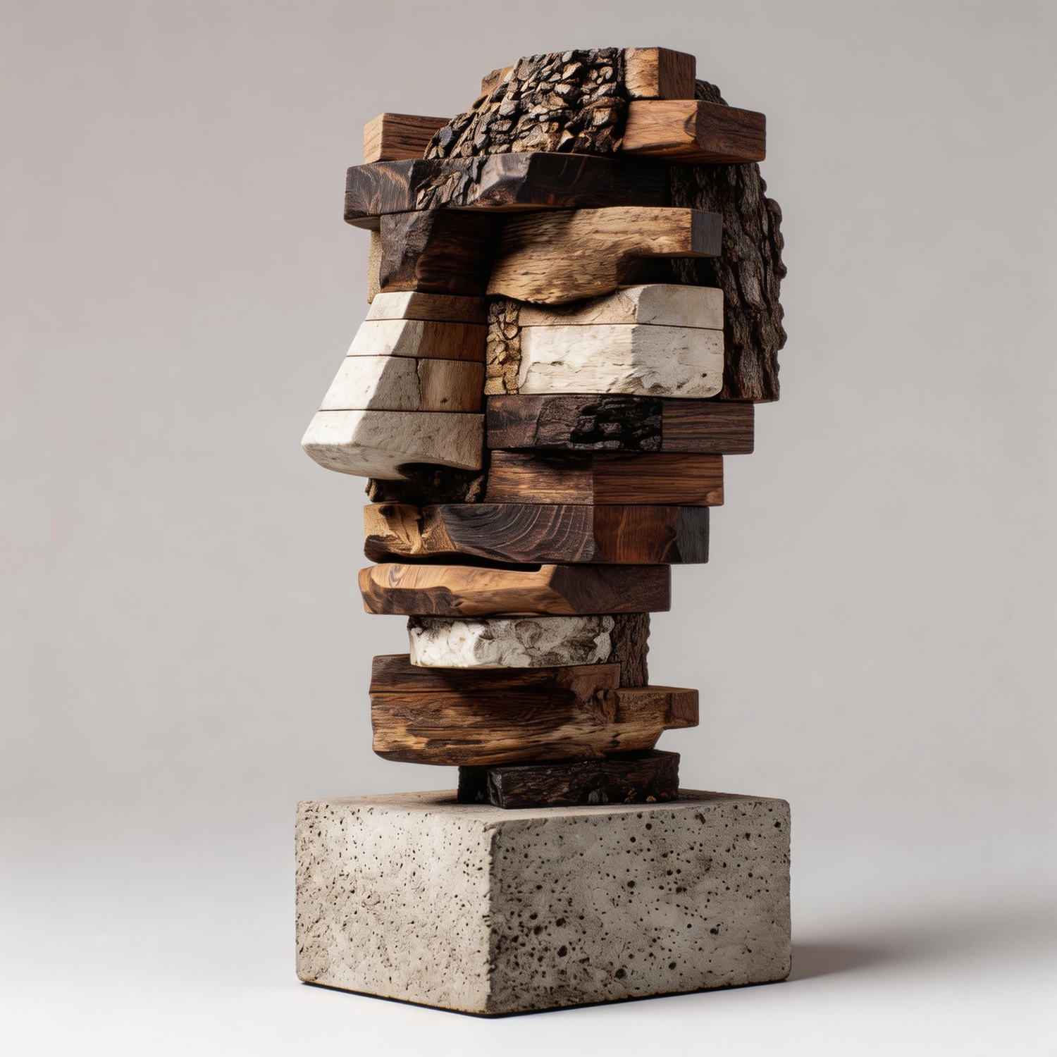 Fragmented Legacy: The Mosaic Visage｜ Wood Sculpture