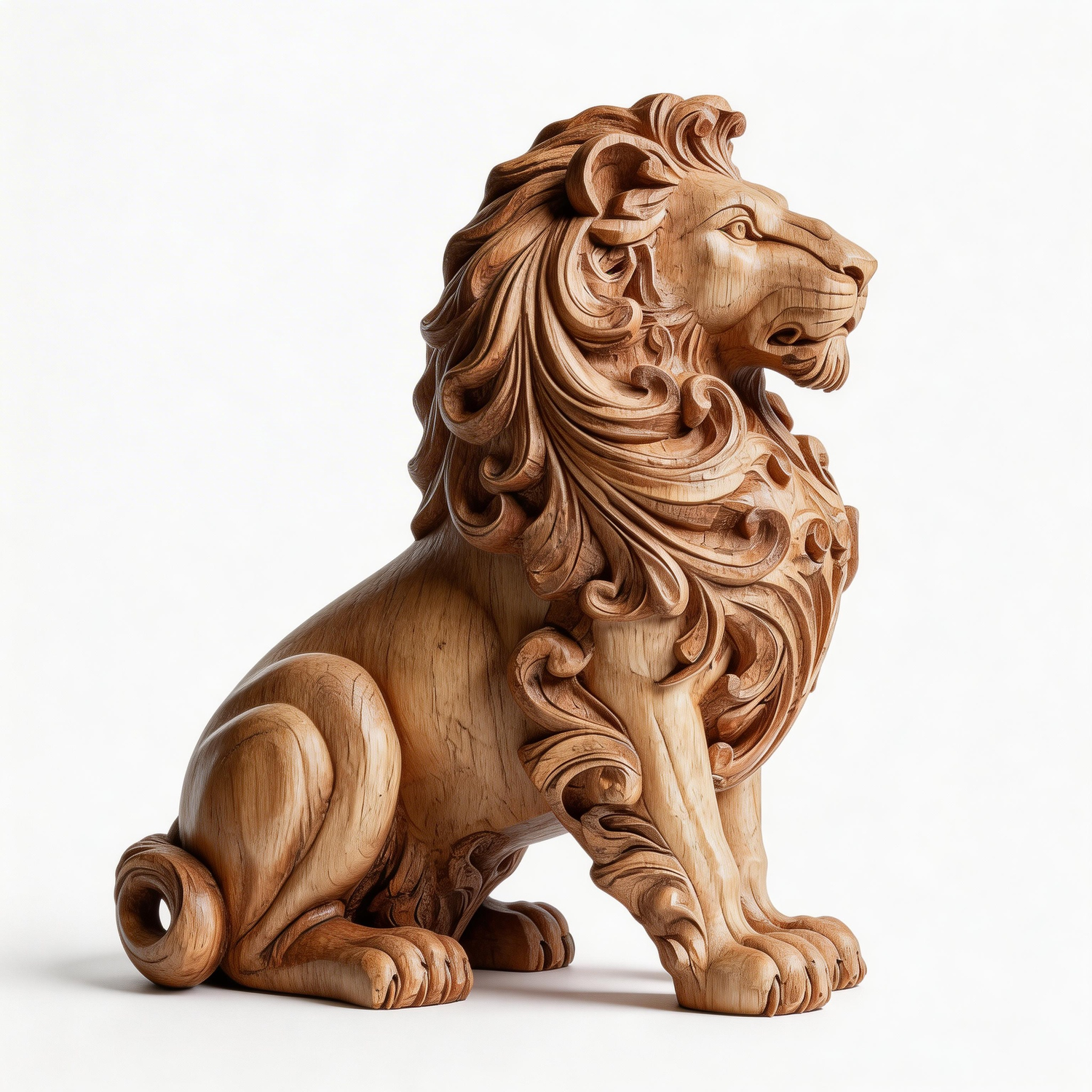 Regal Sentinel: The Hand-Carved Ornate Seated Lion Sculpture | Wood Sculpture