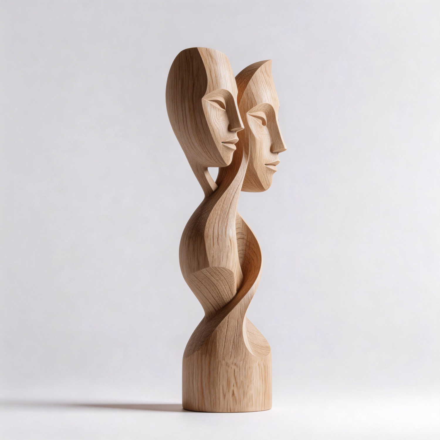 Seraph & Solace: The Embracing Faces｜ Wood Sculpture