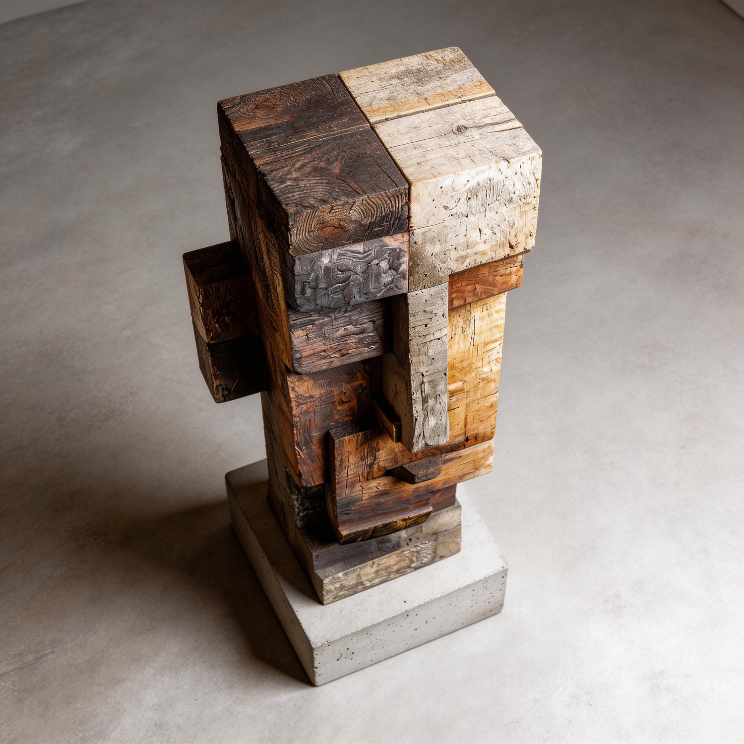 Deconstructed Totem: The Layered Cuboid Abstract｜ Wood Sculpture