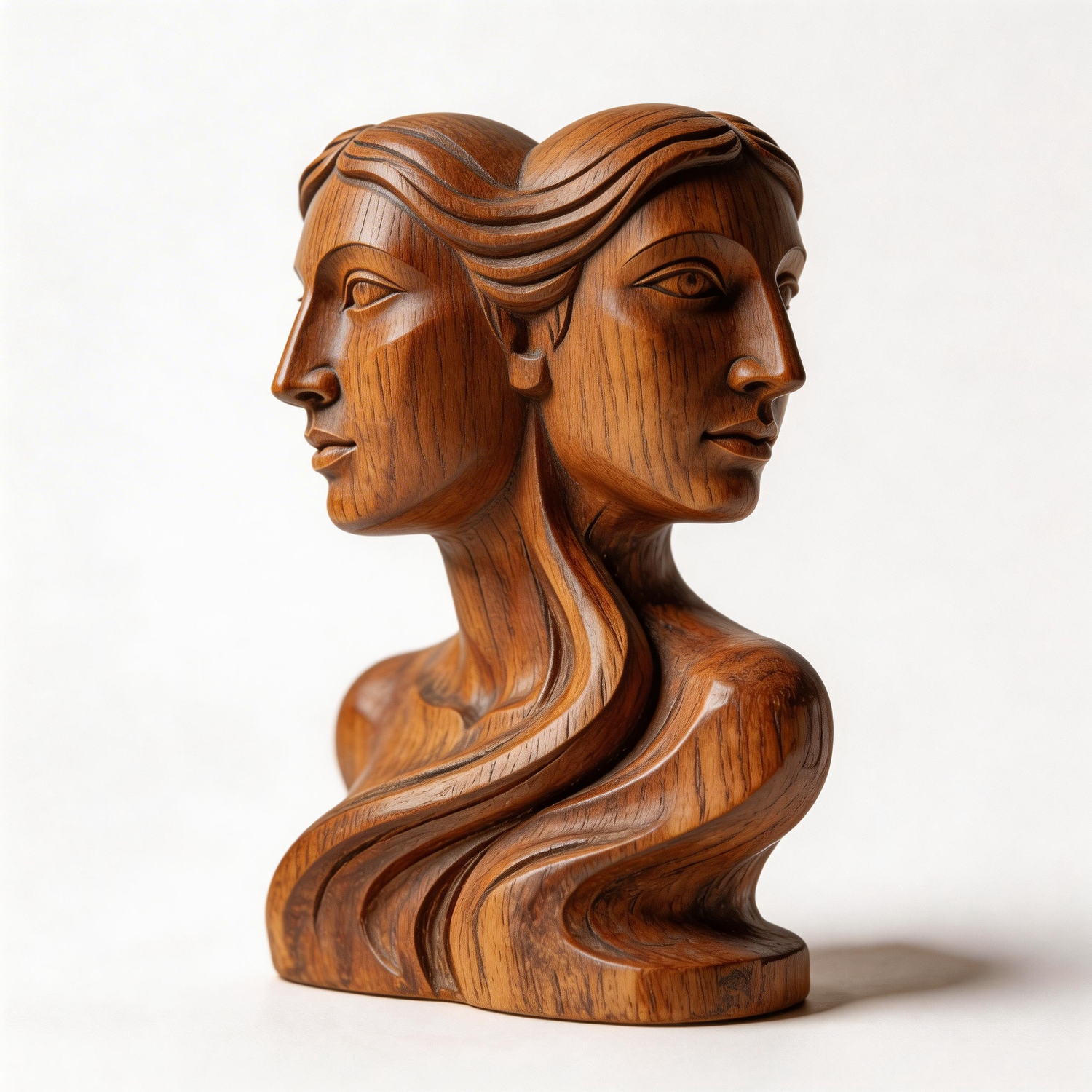 Harmony in Duality: The Linked Female Busts| Wood Sculpture