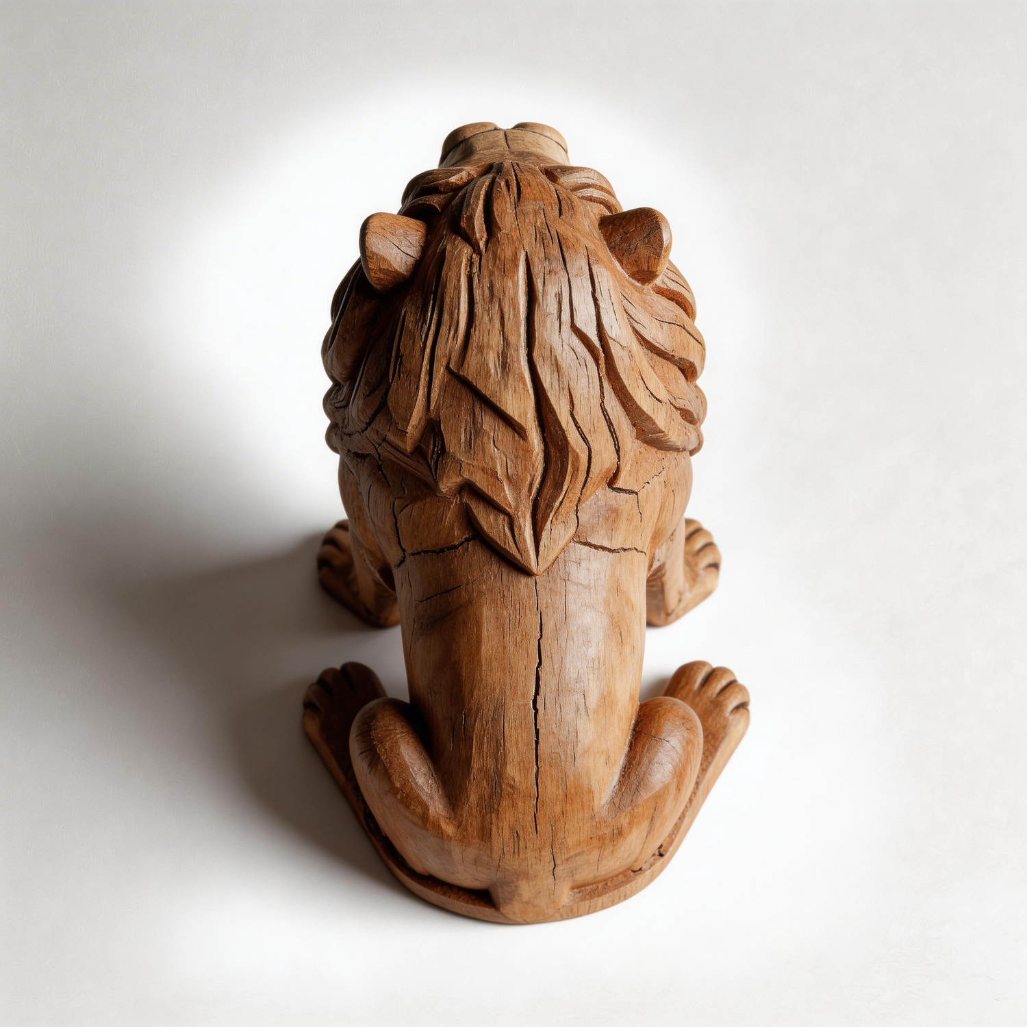 Rustic Regal: The Hand-Carved Weathered Wood Lion Sculpture | Wood Sculpture