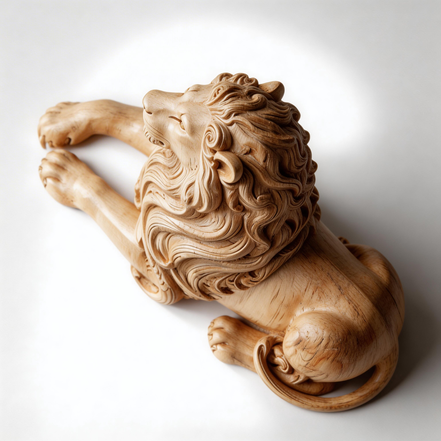 Serene Monarch: The Hand-Carved Reclining Lion Sculpture | Wood Sculpture