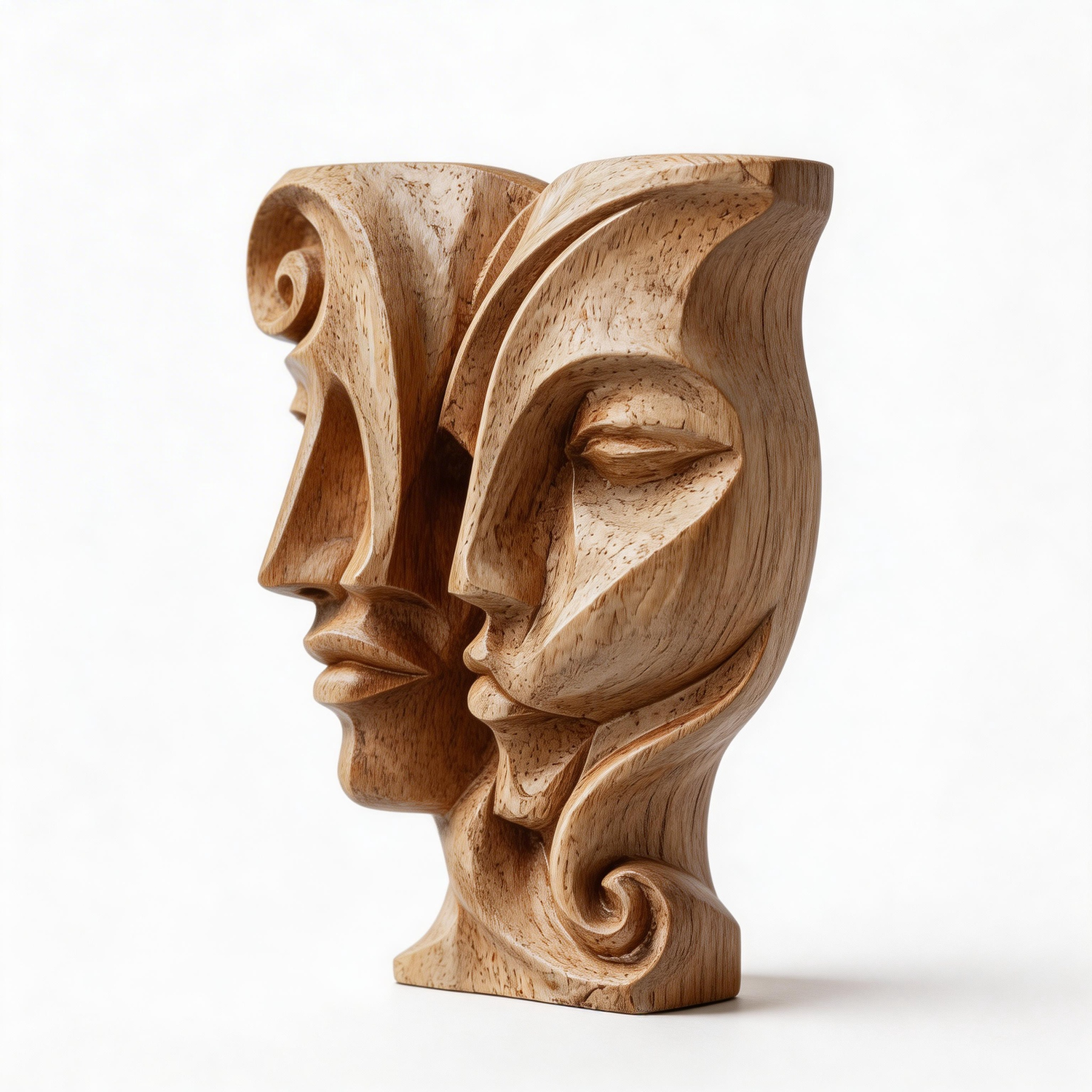 Soul Mates: The Entwined Visage｜ Wood Sculpture