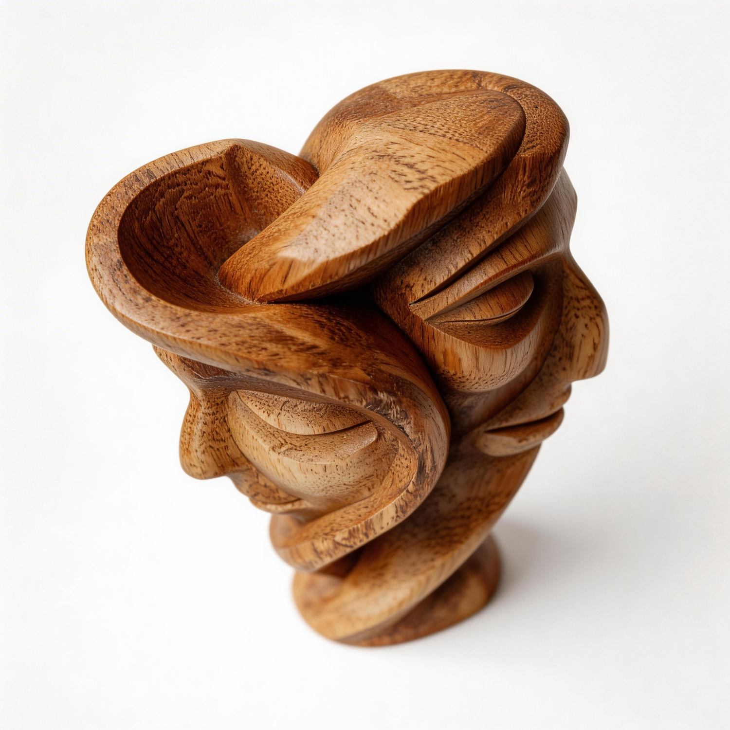 Ethereal Embrace: The Swirling Dual Visage｜ Wood Sculpture