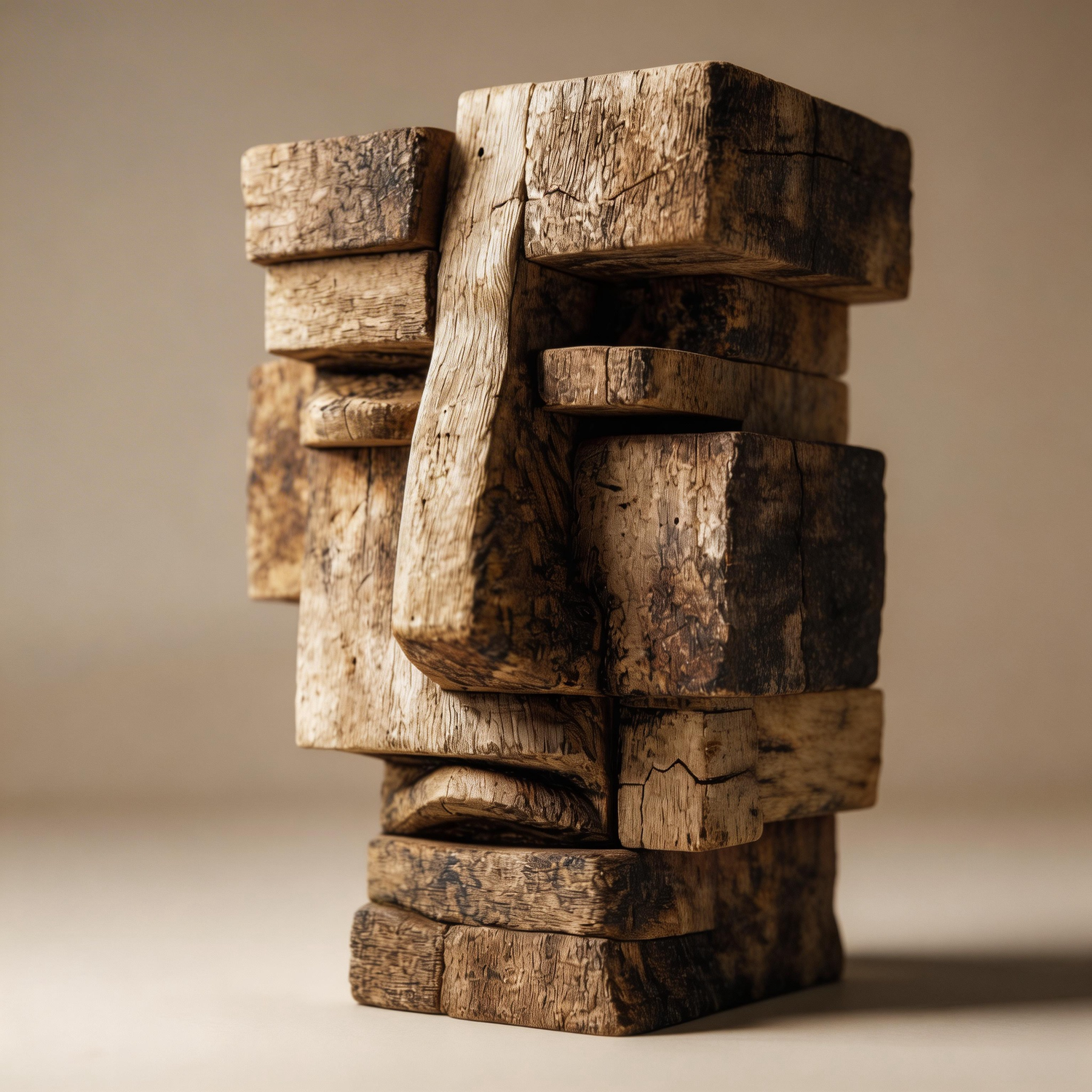 Cubist Visage of the Reclaimed  ｜ Wood Sculpture