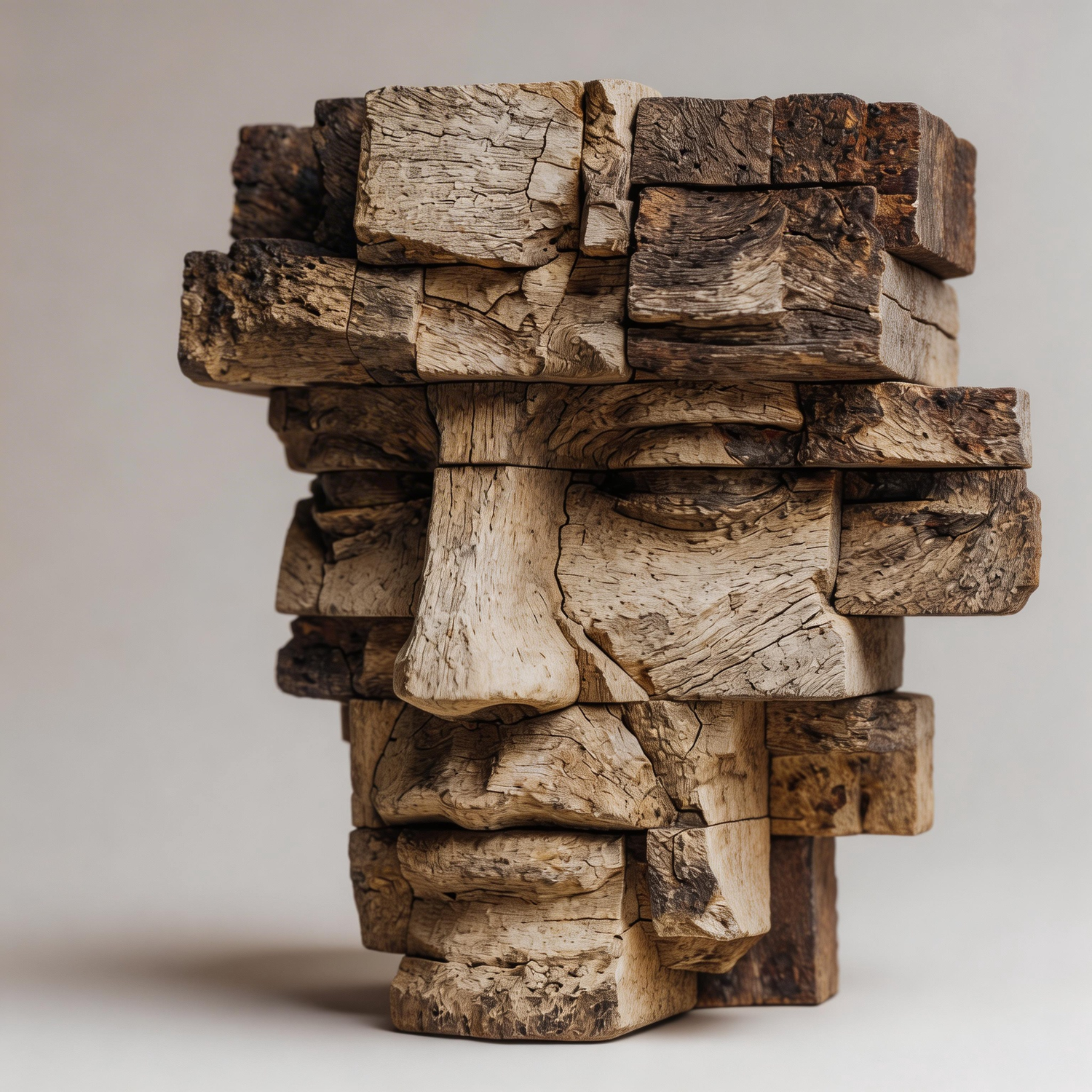 Ancestral Block: The Weathered Visage｜ Wood Sculpture