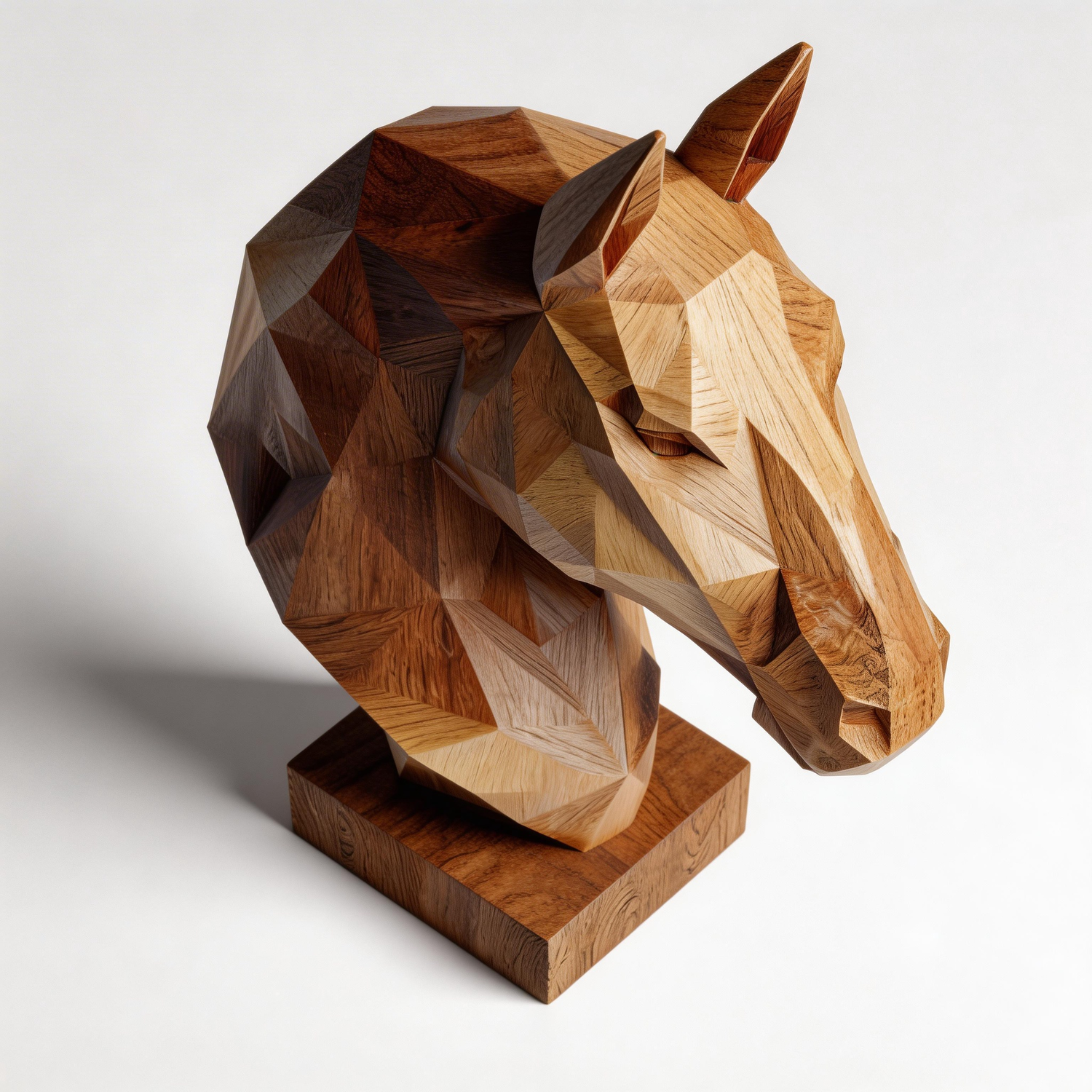 Geometric Steed: The Hand-Carved Polygonal Horse Head Sculpture | Wood Sculpture