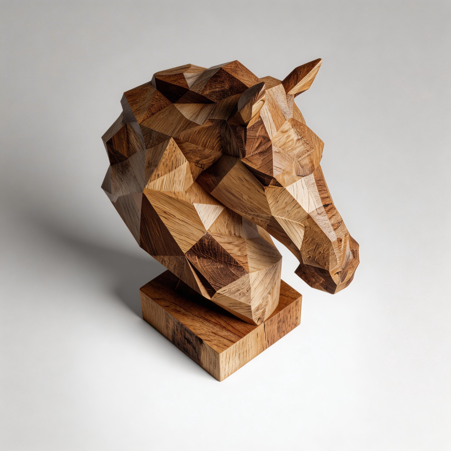 Geometric Equus: The Polygonal Wooden Horse Head Sculpture | Wood Sculpture
