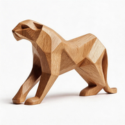 Geometric Prowler: The Hand-Carved Polygonal Panther Sculpture | Wood Sculpture
