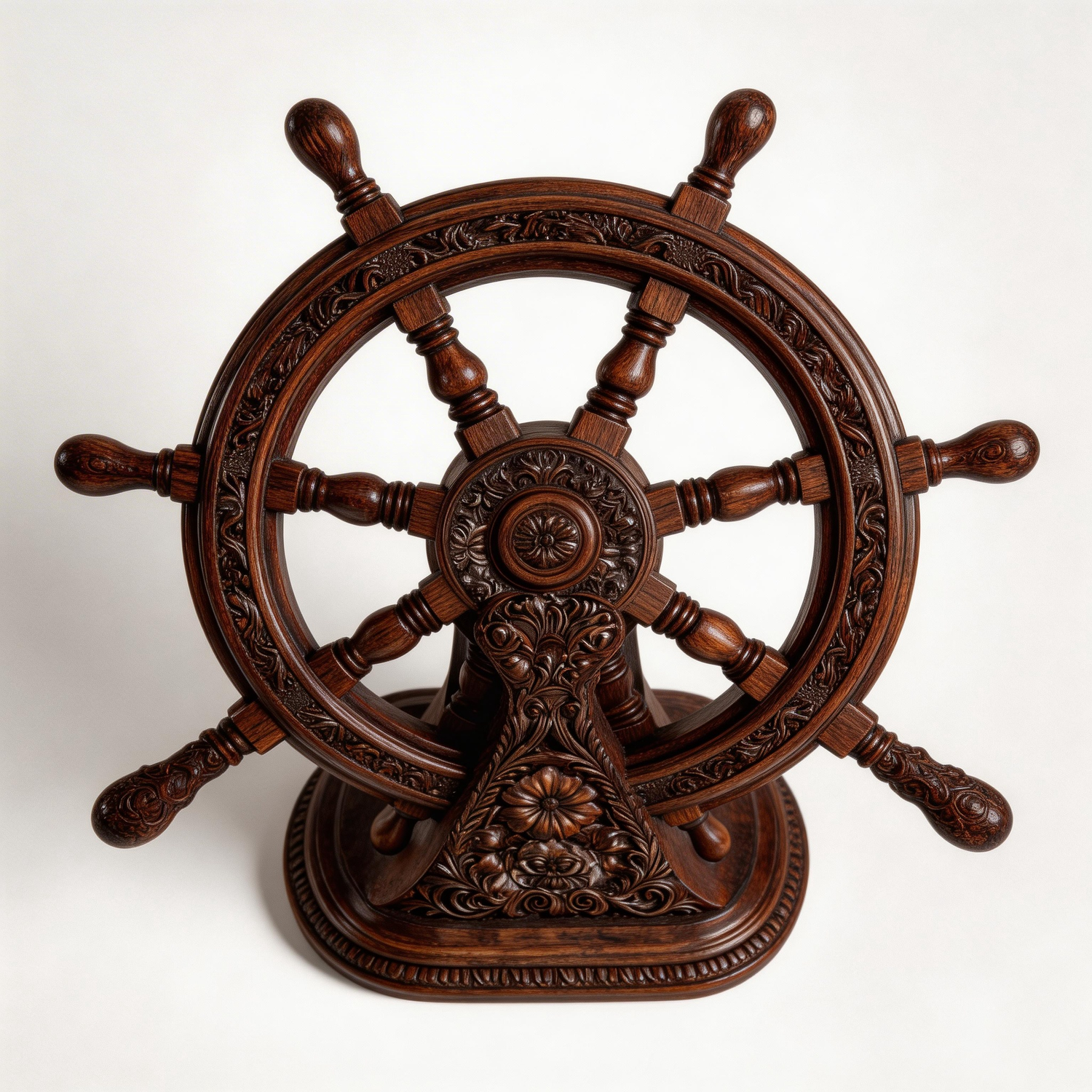 Voyager’s Grandeur: The Ornate Carved Helm | Wood Sculpture