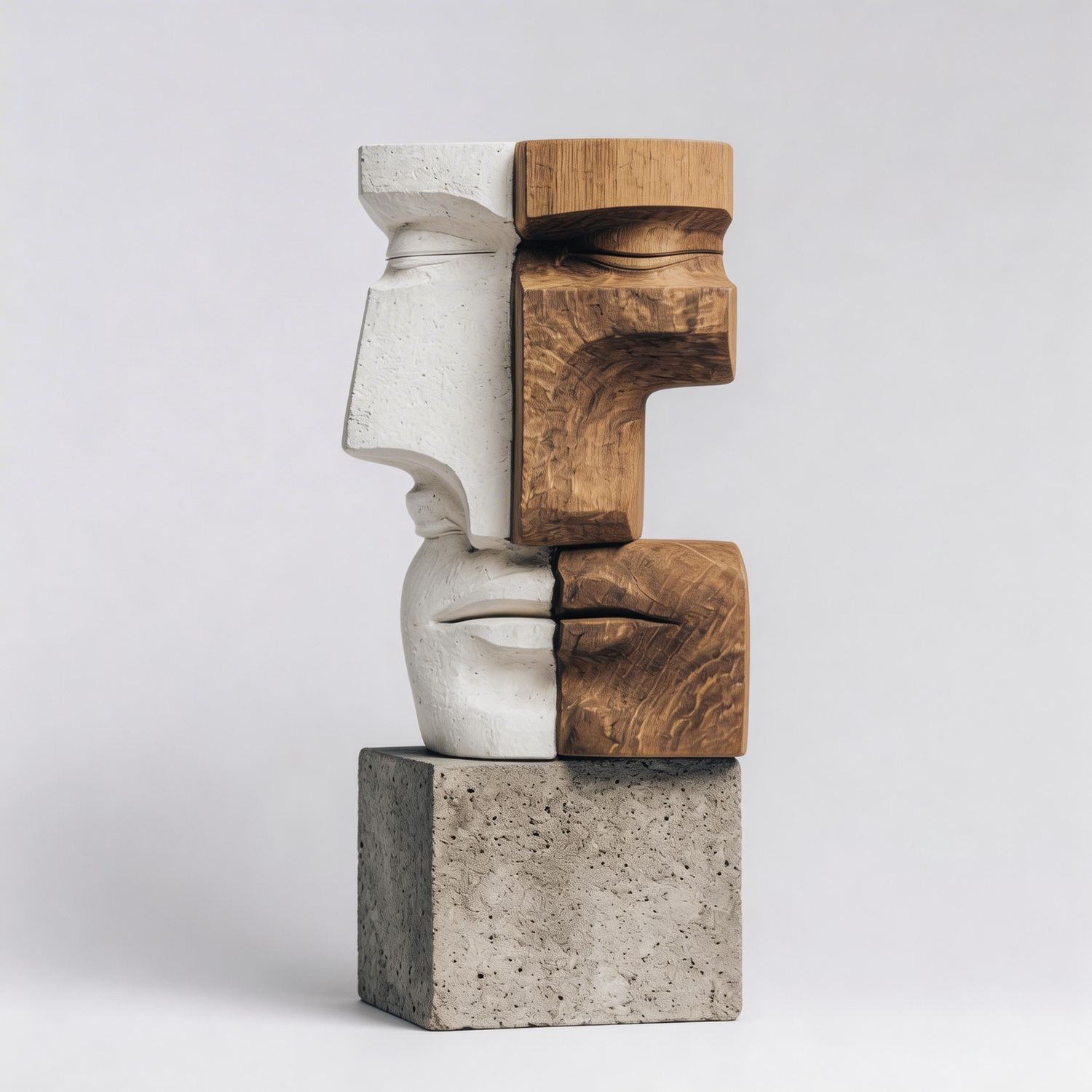 Duality of Matter: The Split Visage｜ Wood Sculpture