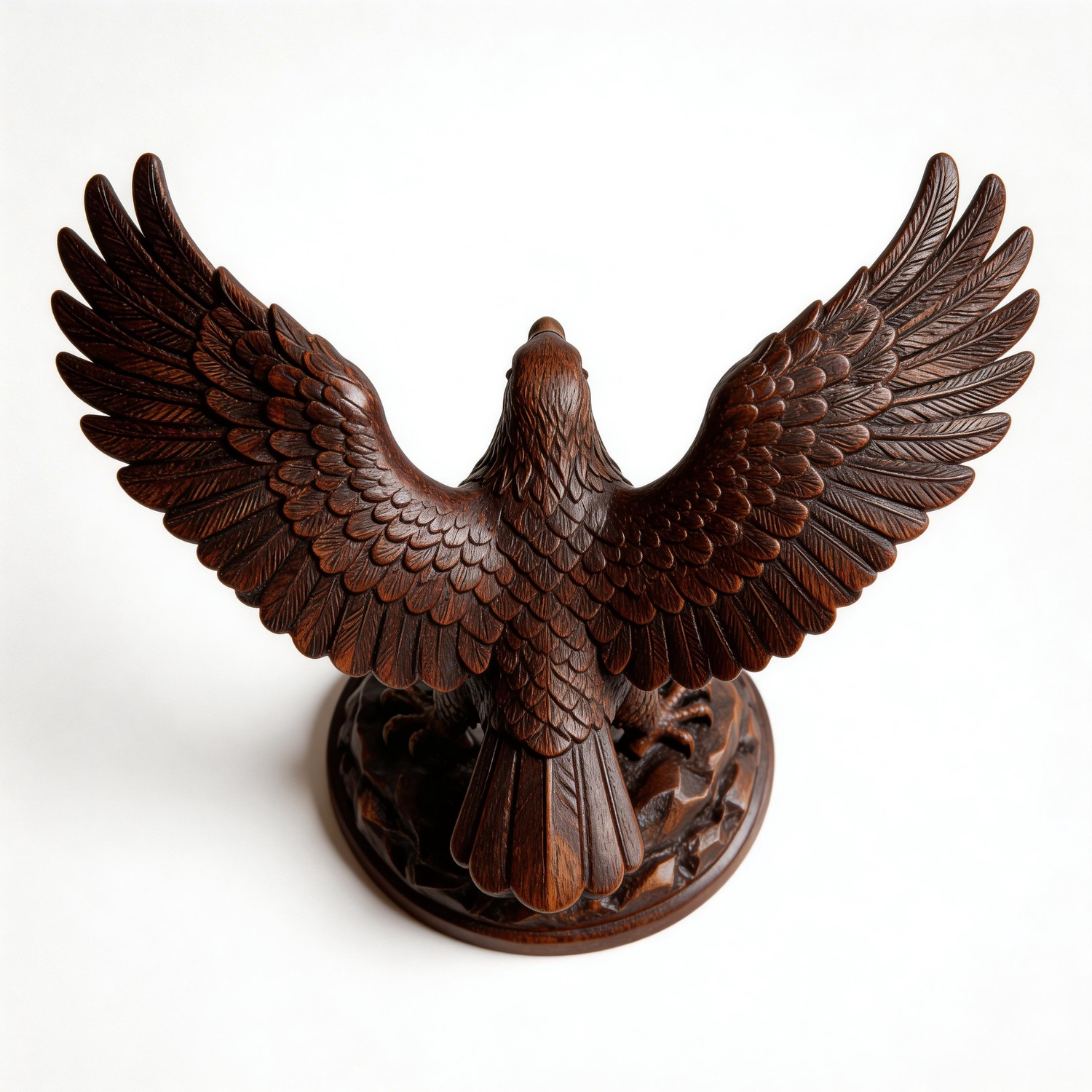Majestic Ascent: The Hand-Carved Dark Wood Eagle Sculpture | Wood Sculpture