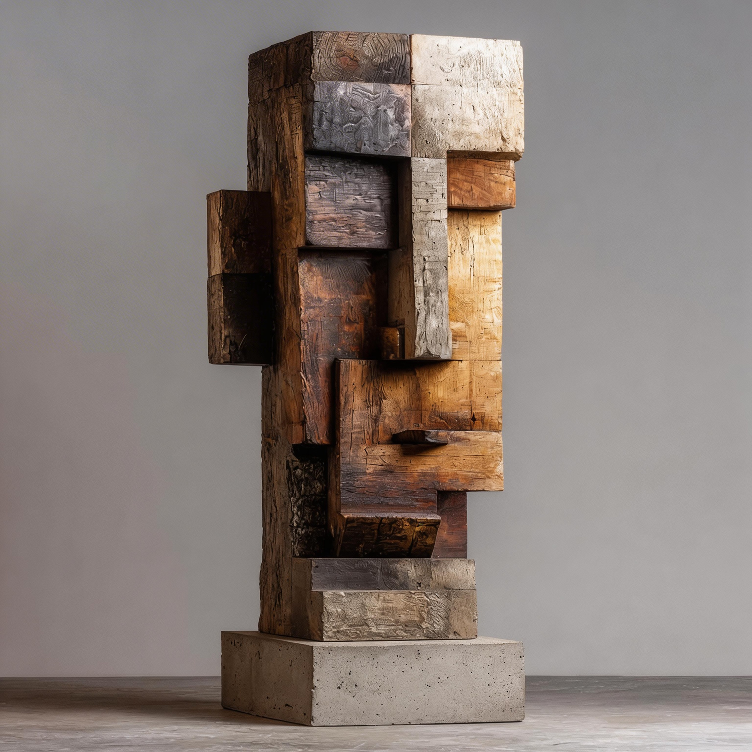 Deconstructed Totem: The Layered Cuboid Abstract｜ Wood Sculpture
