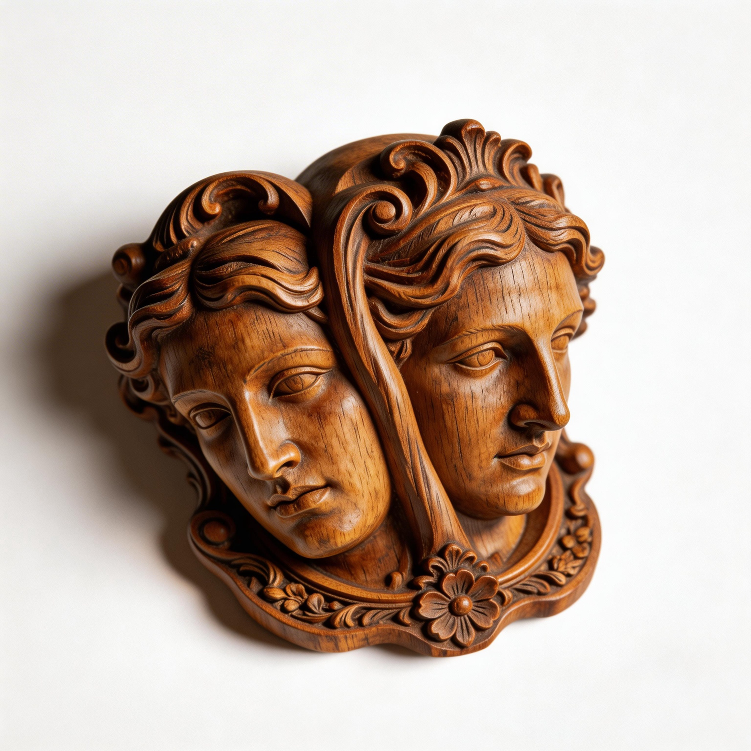The Floral Linked Busts| Wood Sculpture