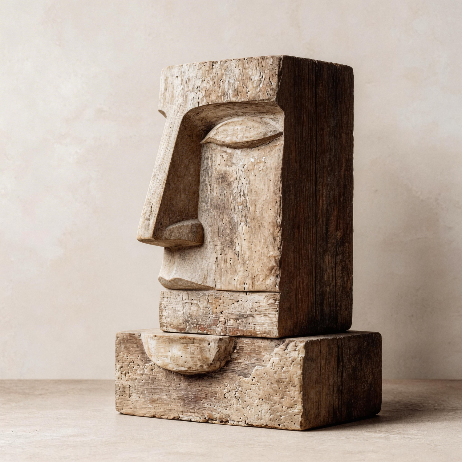 Ancestral Echo: The Stacked Visage｜ Wood Sculpture