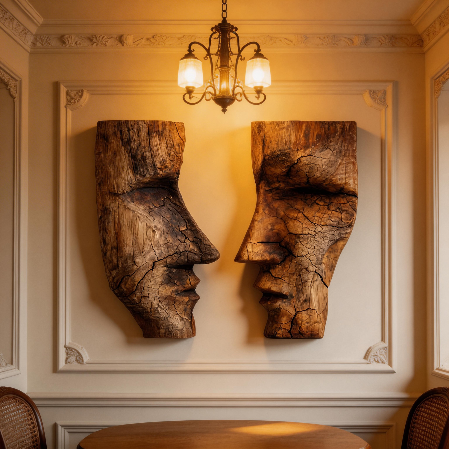 Fractured Dialogue: The Cracked Wood Face Masks｜Wood Sculpture