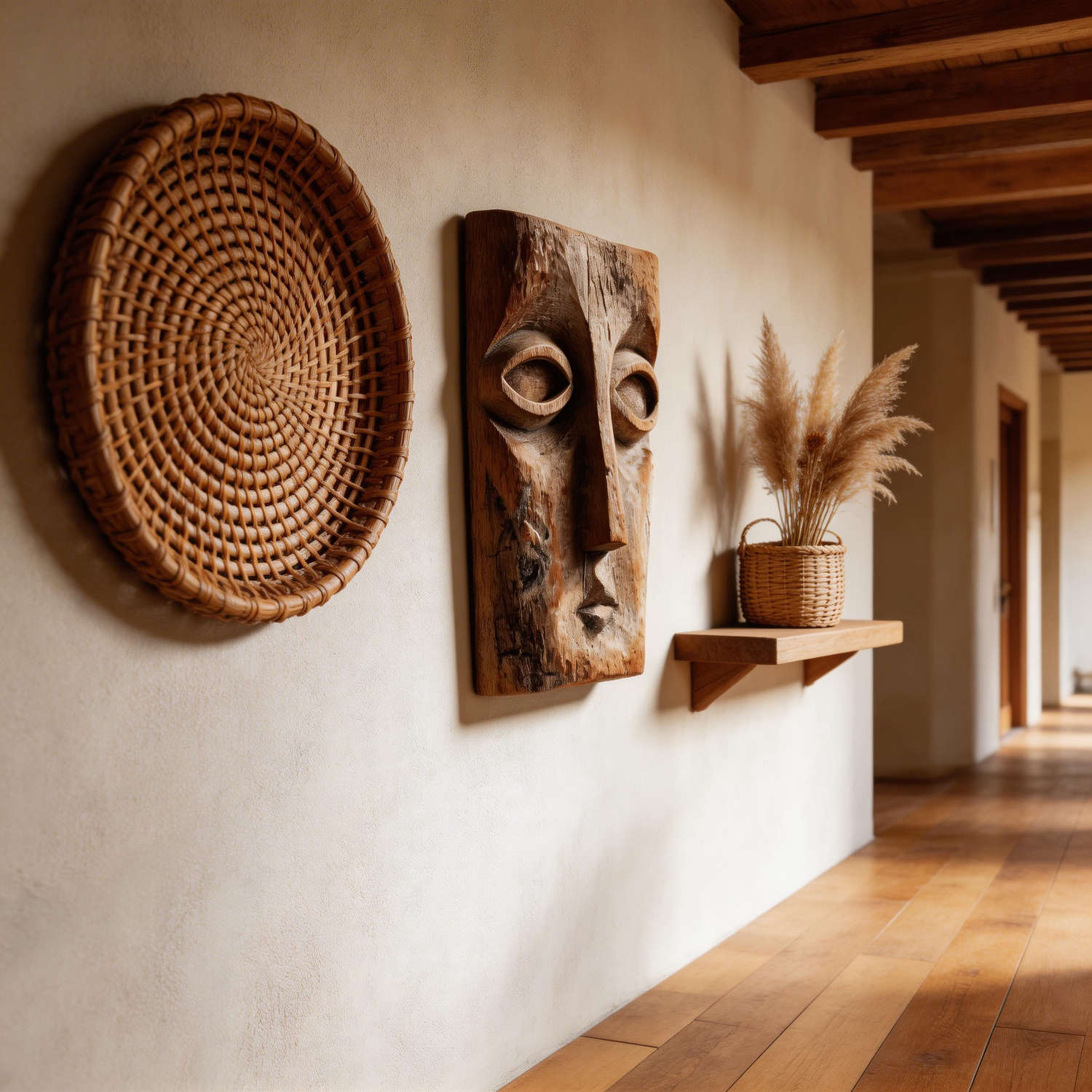 Rustic Contour: The Weathered Wood Face Mask ｜Wood Sculpture