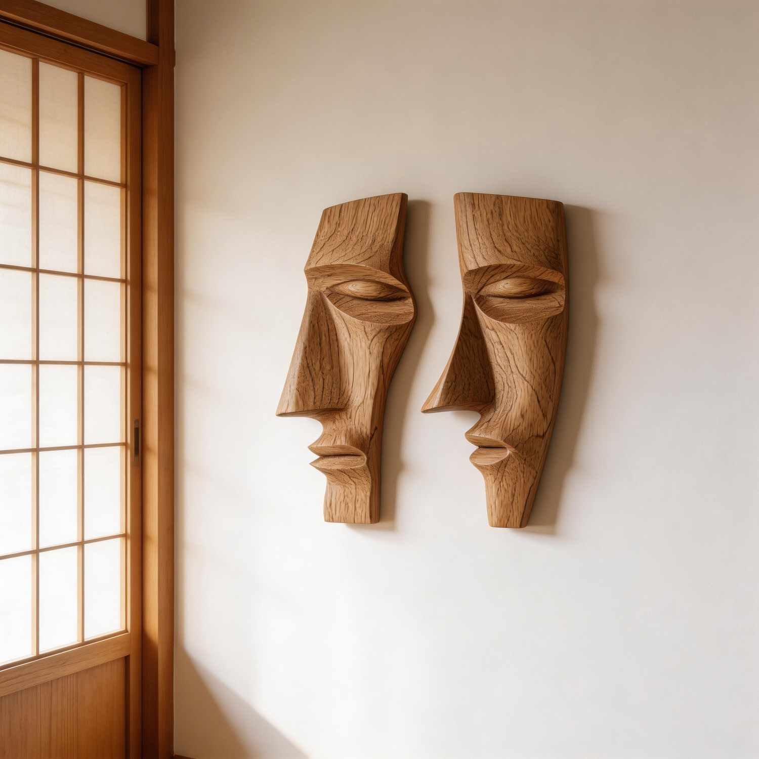 Whispering Dialogue: The Modernist Wood Face Masks｜Wood Sculpture