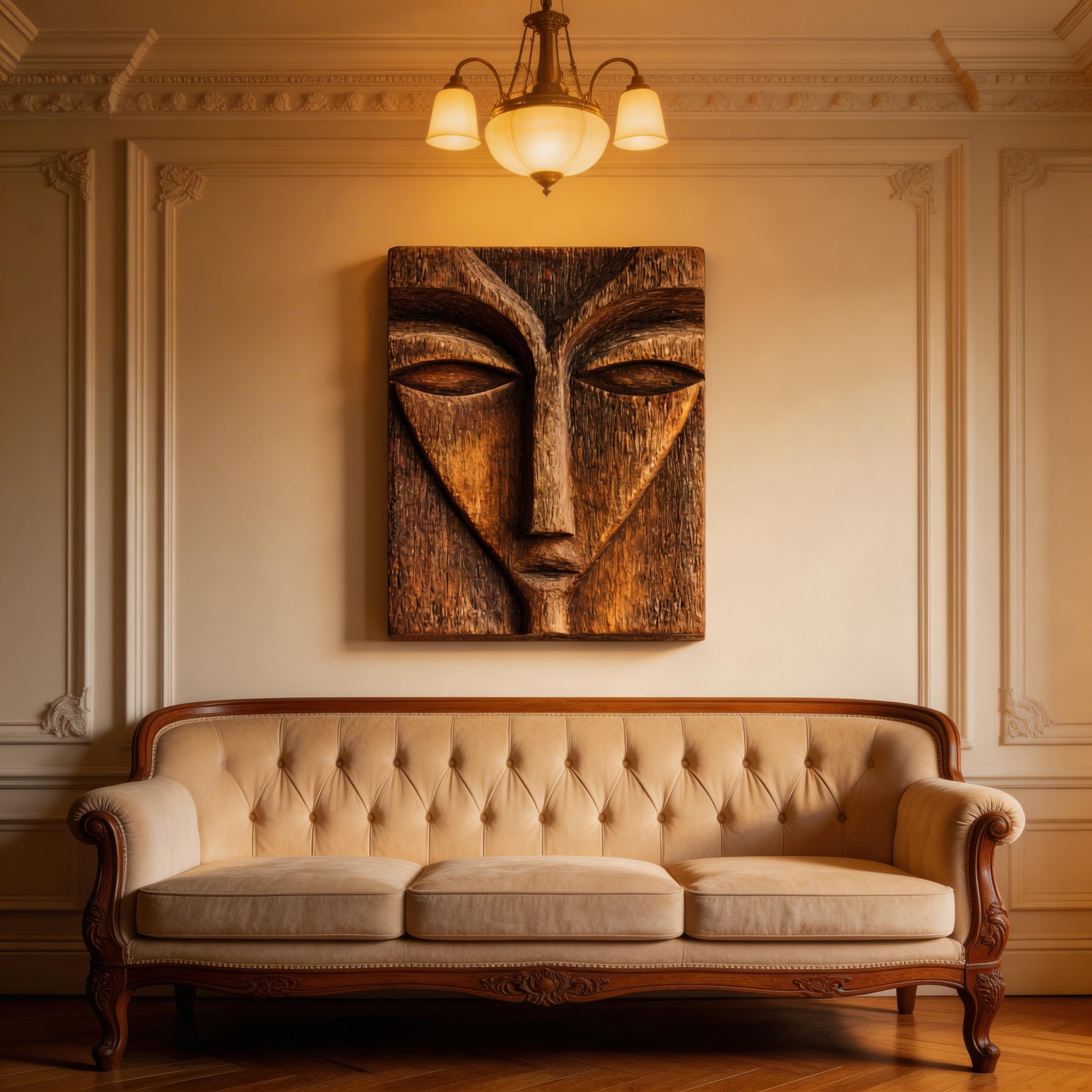 The Angular Wood Face Relief Wall ｜Sculpture