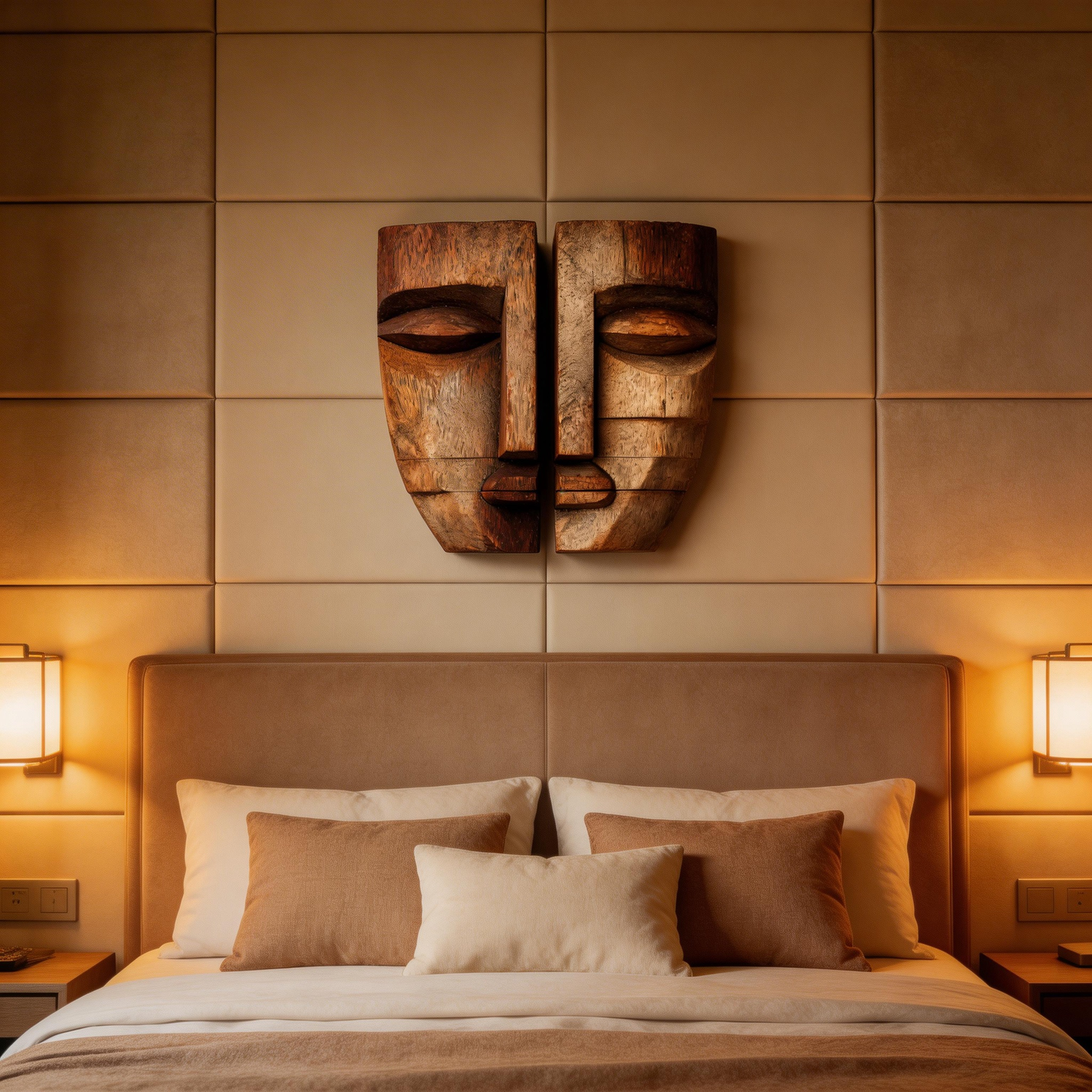 Split Duality: The Abstract Wood Face Masks ｜Wood Sculpture