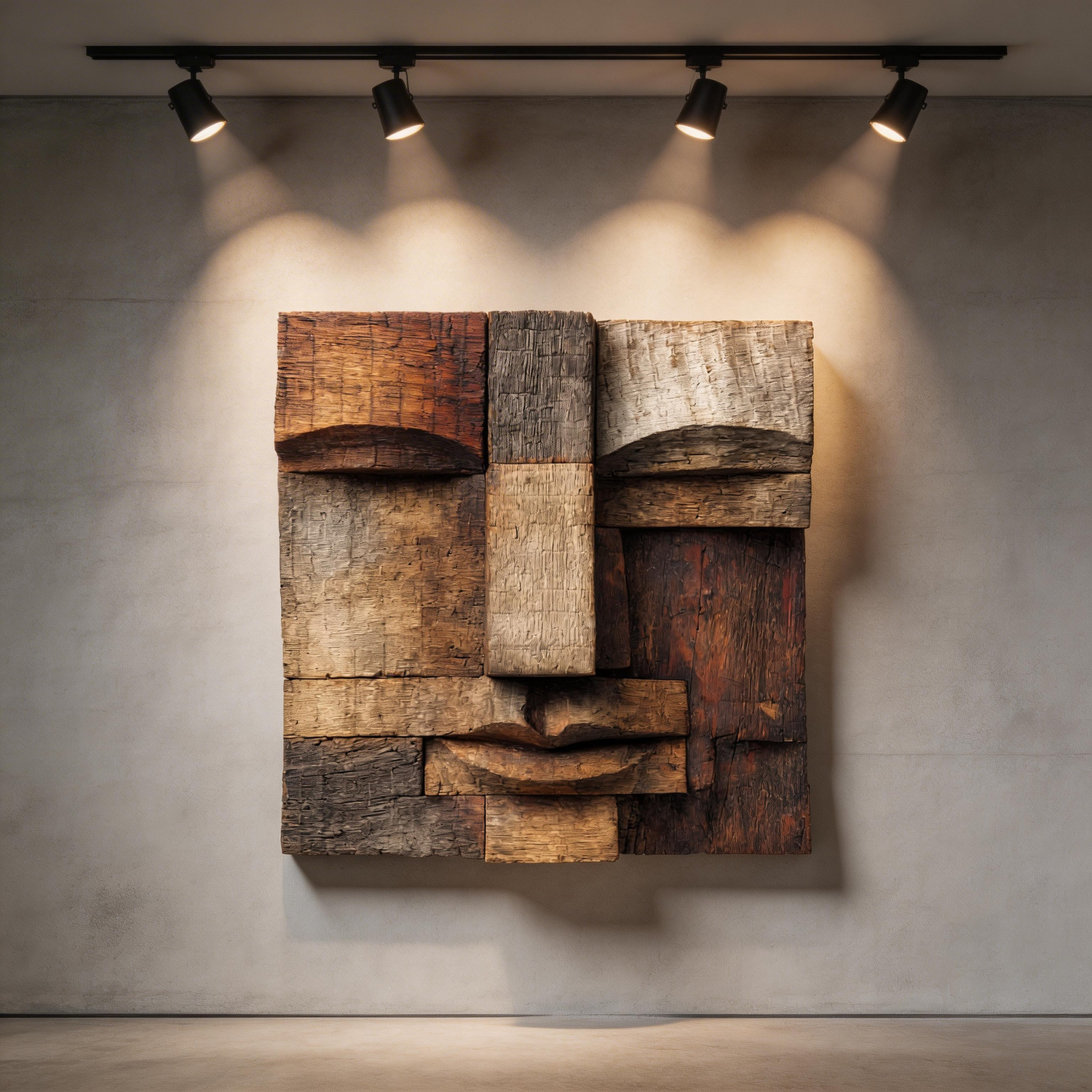 The Patchwork Wood Face Relief ｜ Wall Sculpture