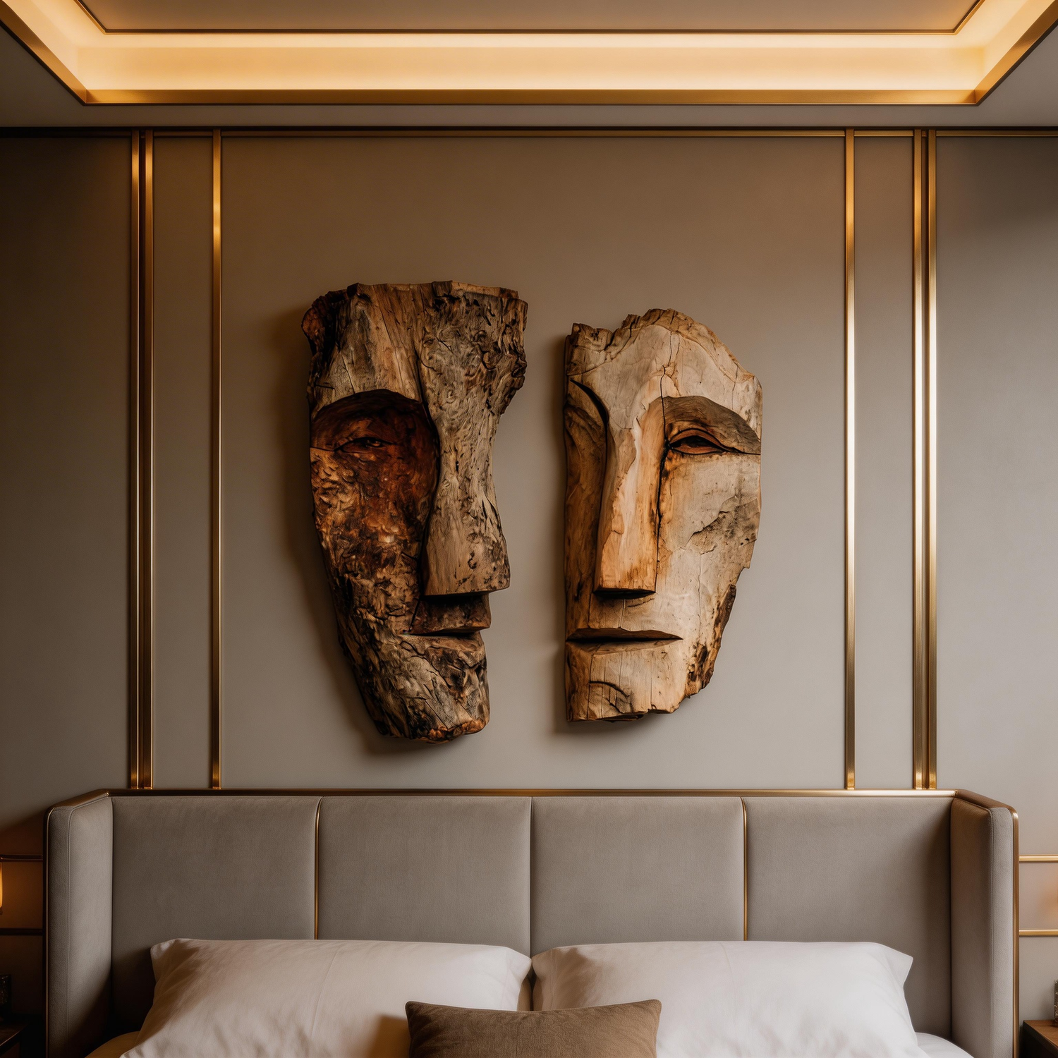 Dual Duality: The Contrast Wood Face Masks｜Wood Sculpture