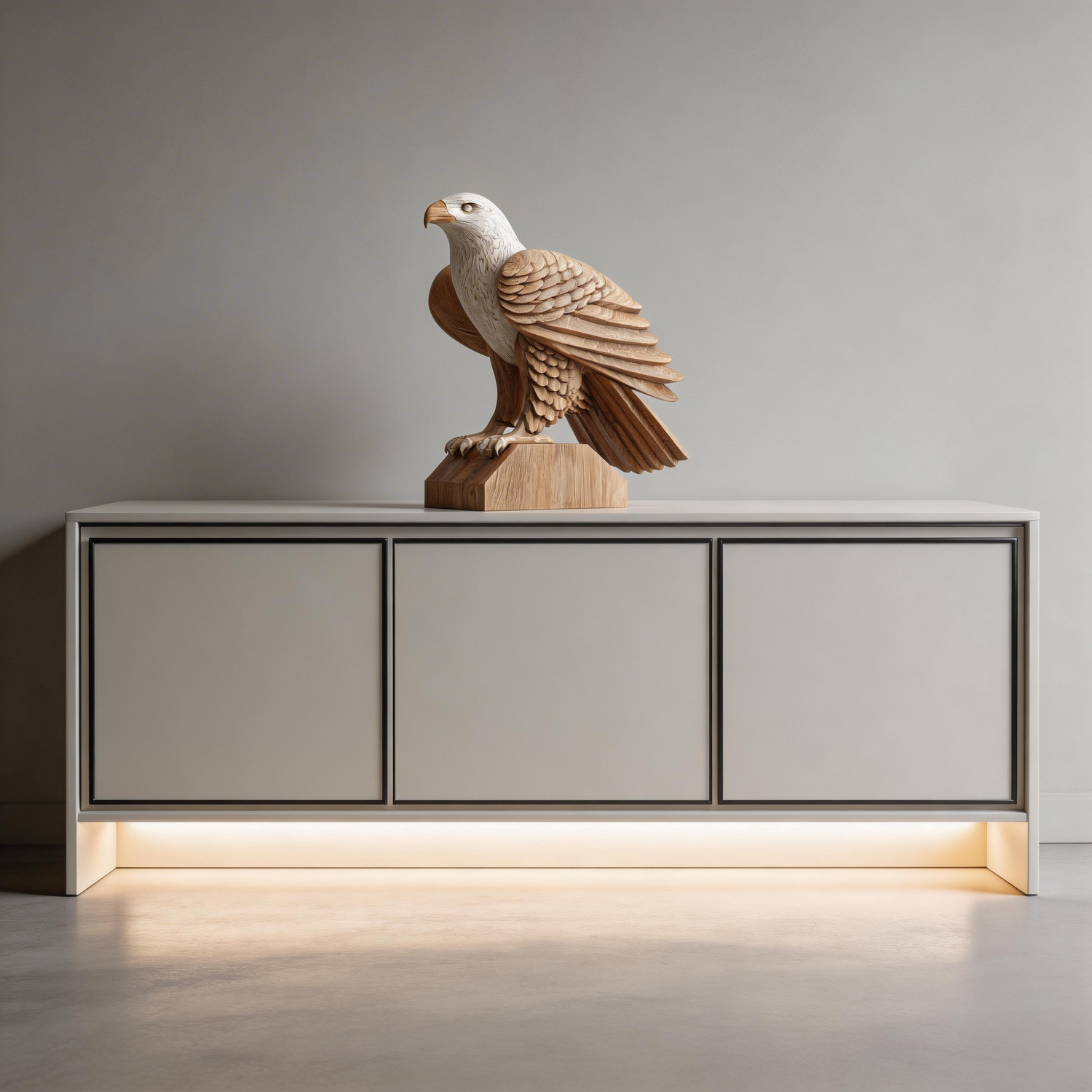 Noble Watcher: The Hand-Carved Two-Tone Wood Eagle Sculpture | Wood Sculpture