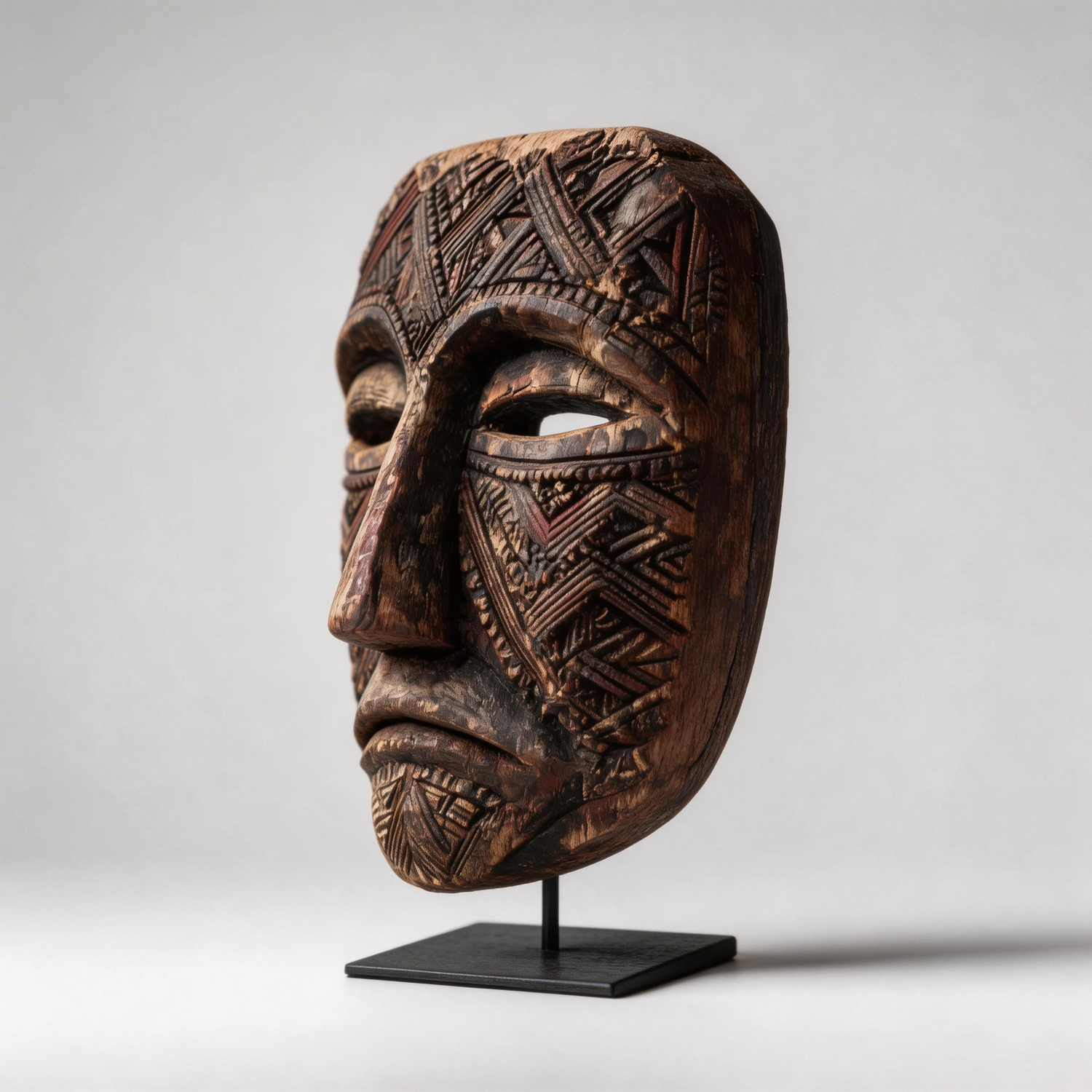 Tribal Weave Ancestral Mask l Wood Sculpture