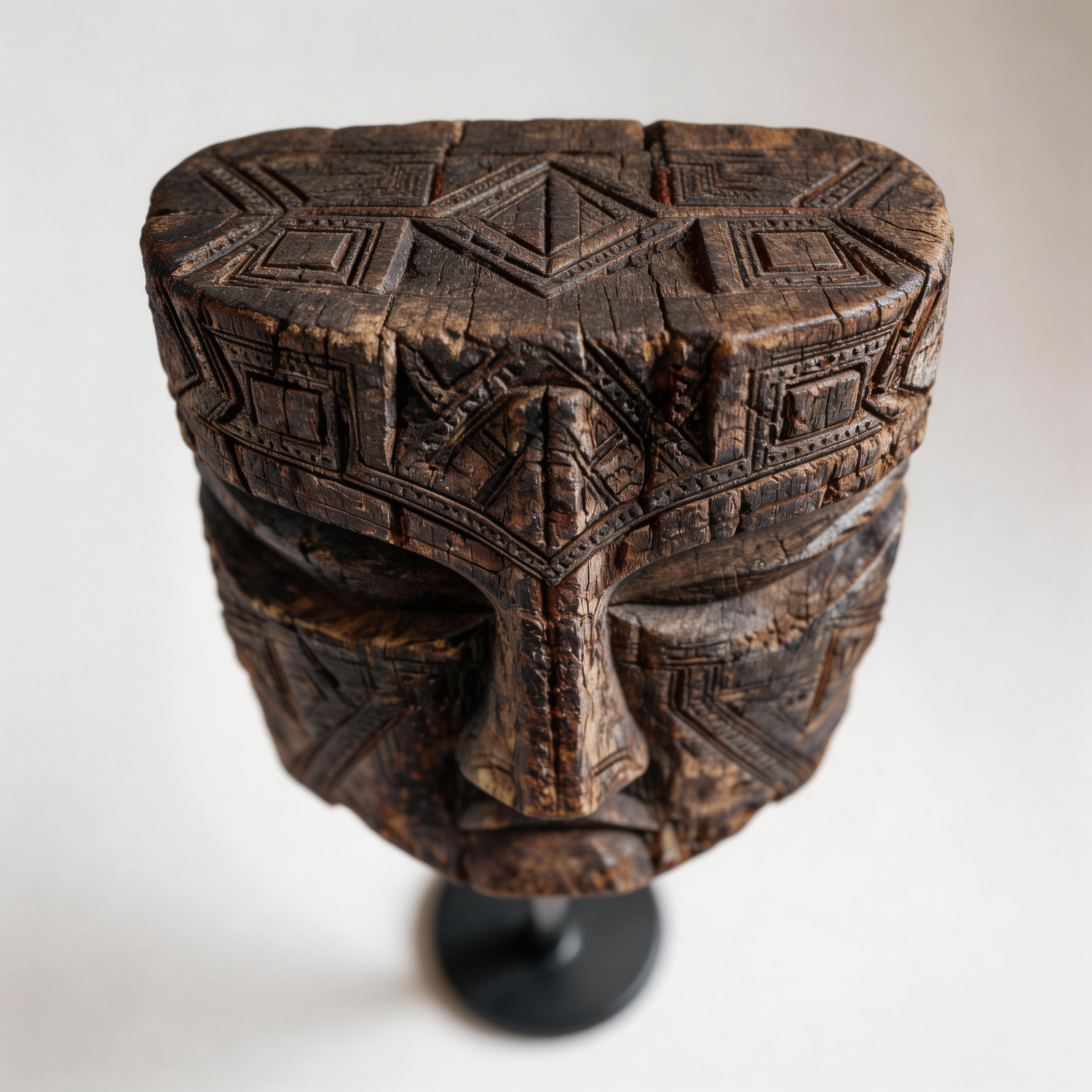 Ancestral Tribal Geometric Ritual Mask  Wood Sculpture
