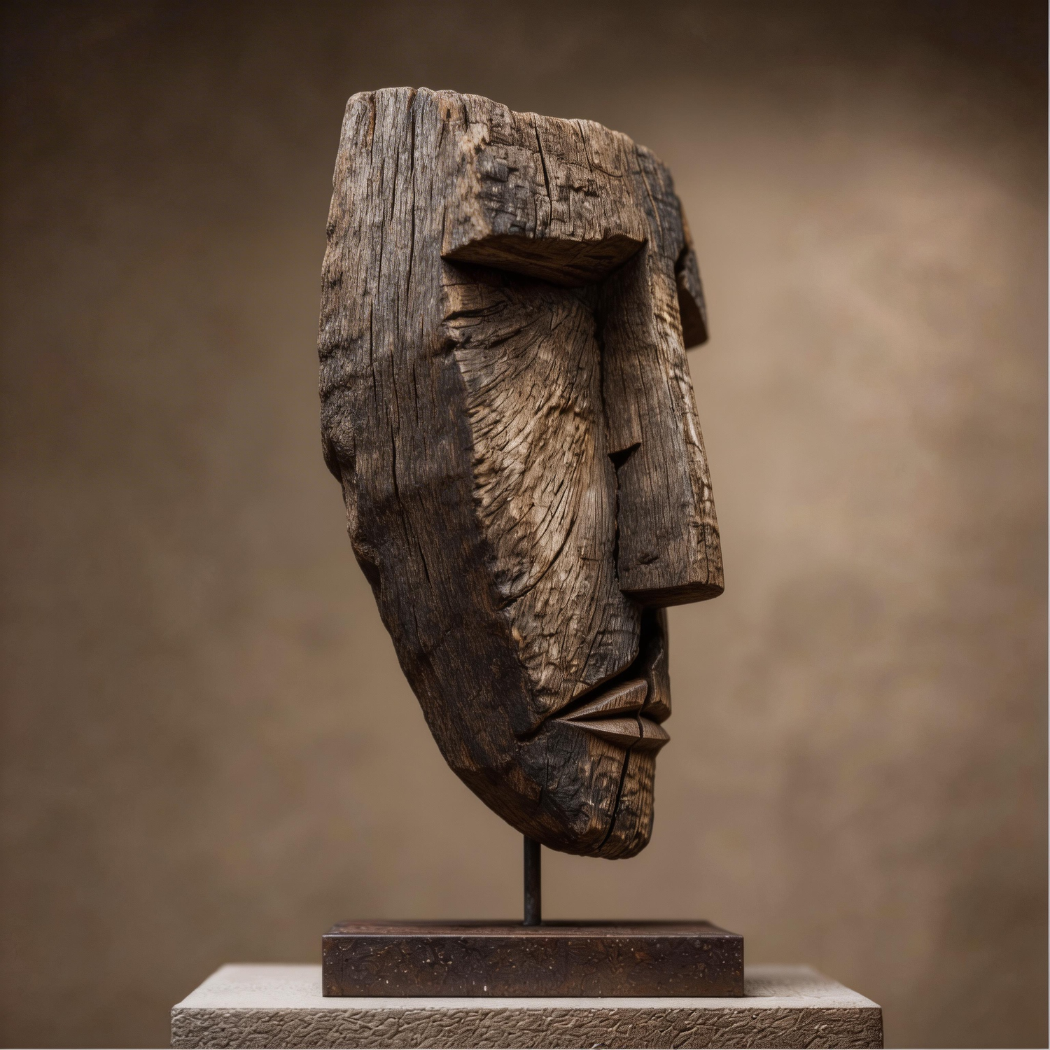 Fractured Geometric Primitive Mask l Wood Sculpture