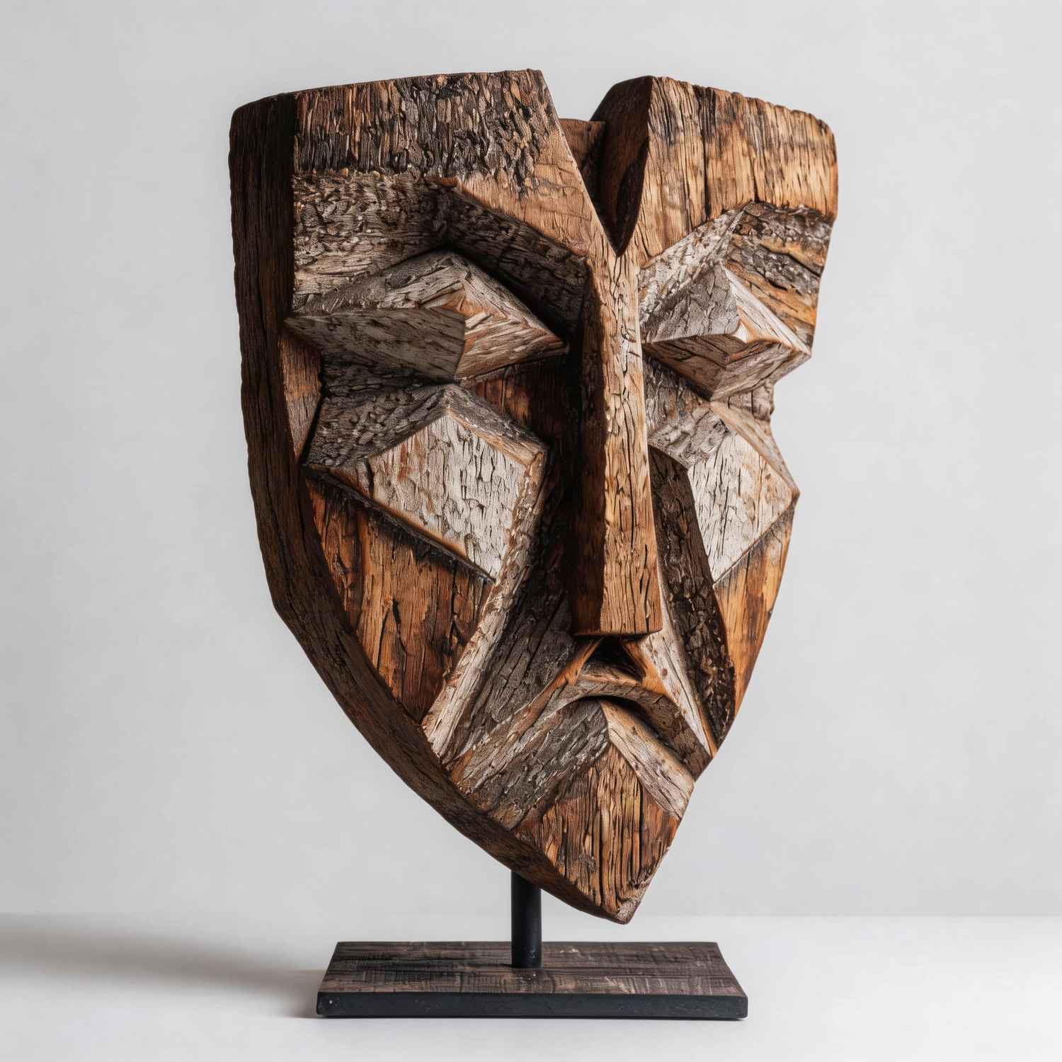 Geometric Primitivism Ancestral Mask l Wood Sculpture