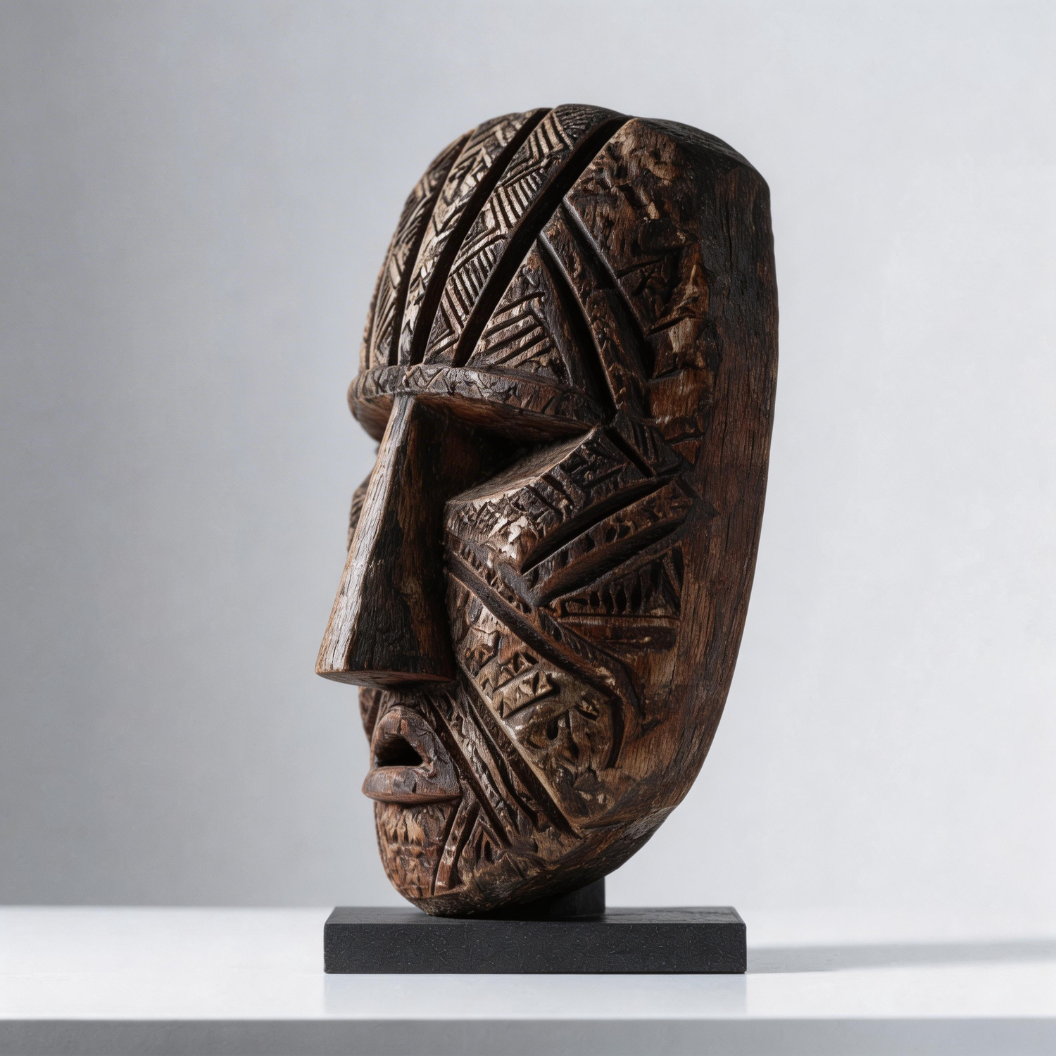 Tribal Weave Ancestral Mask l Wood Sculpture