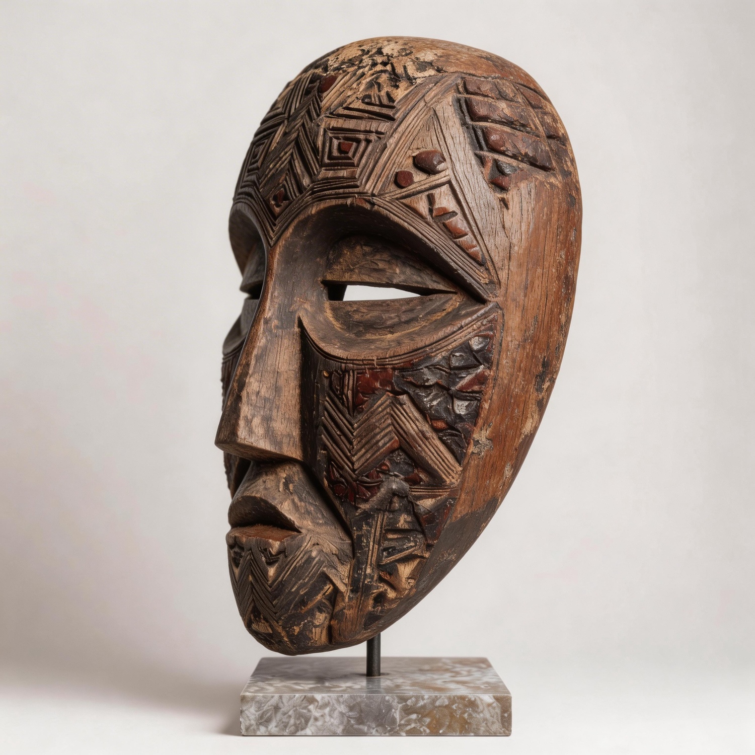 Ancestral Tribal Geometric Ritual Mask l Wood Sculpture