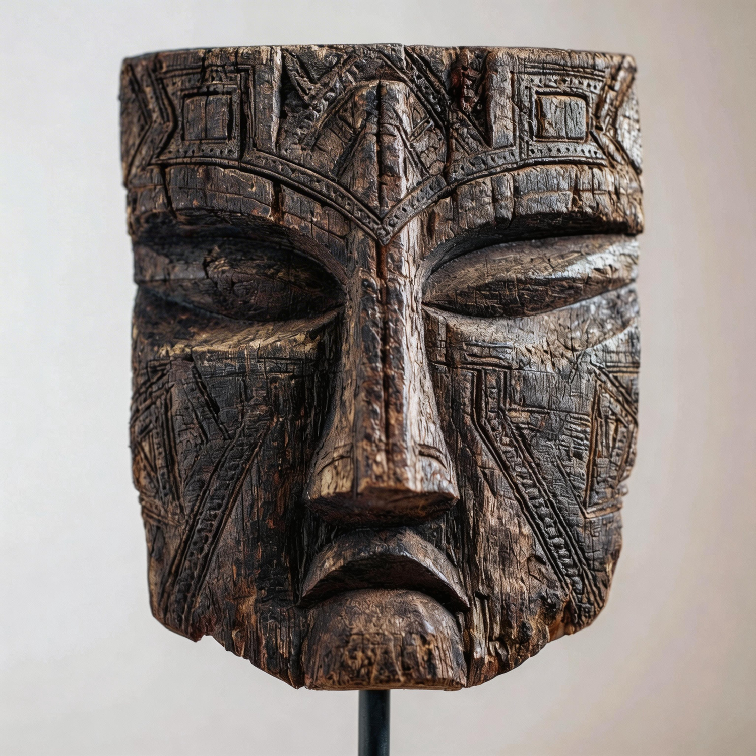 Ancestral Tribal Geometric Ritual Mask  Wood Sculpture
