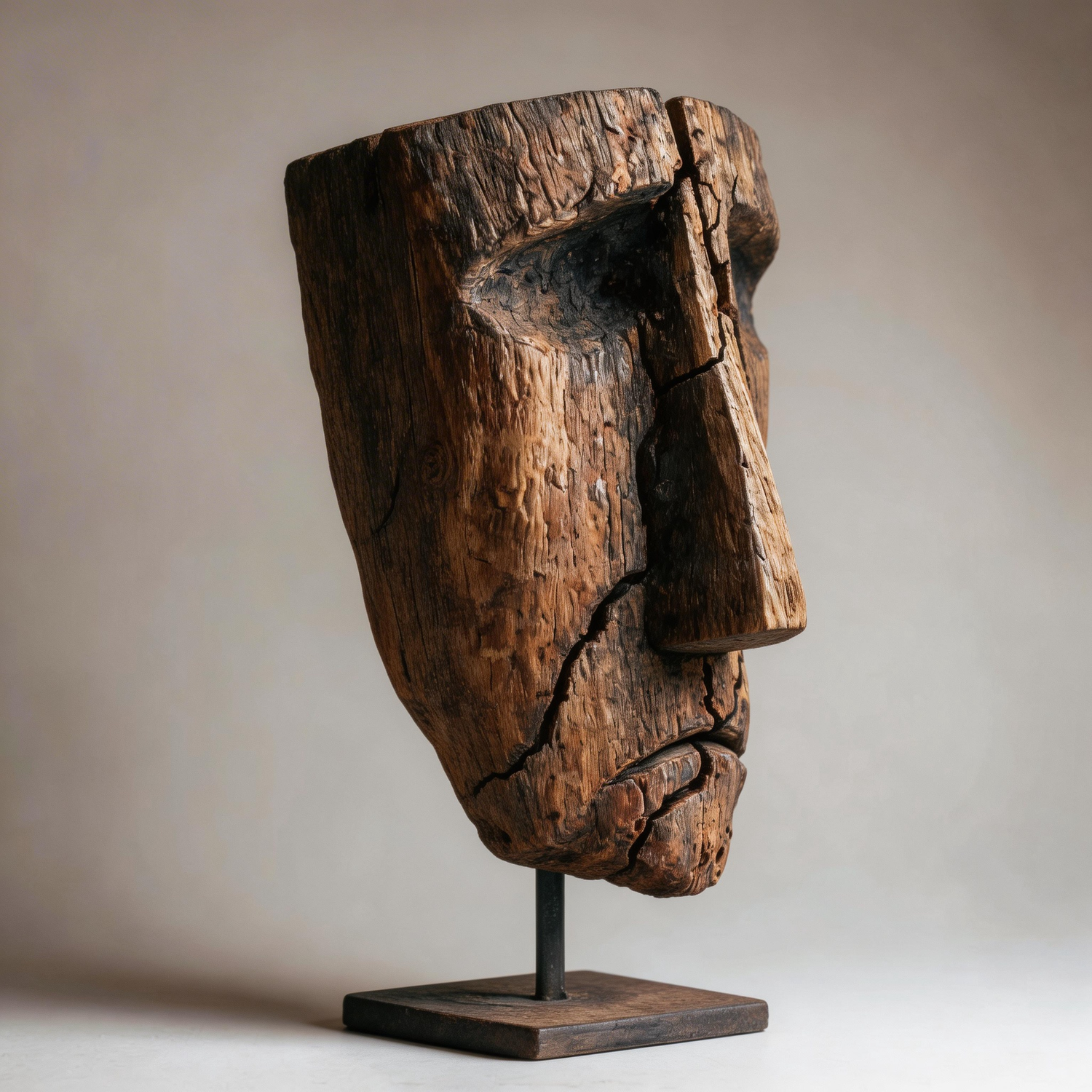 Cracked Ancestral Mask l Wood Sculpture
