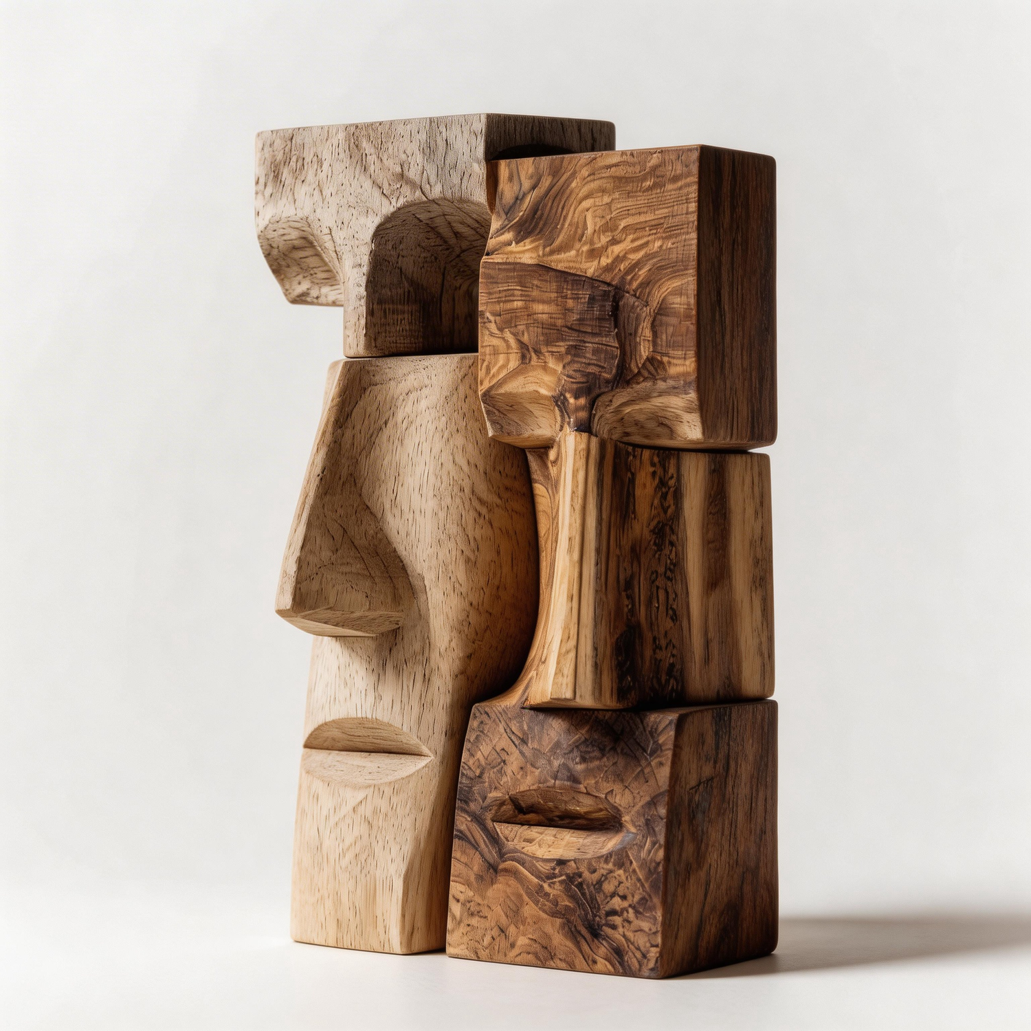 Dual-Tone Cubist Faces Sculpture l Wood Sculpture