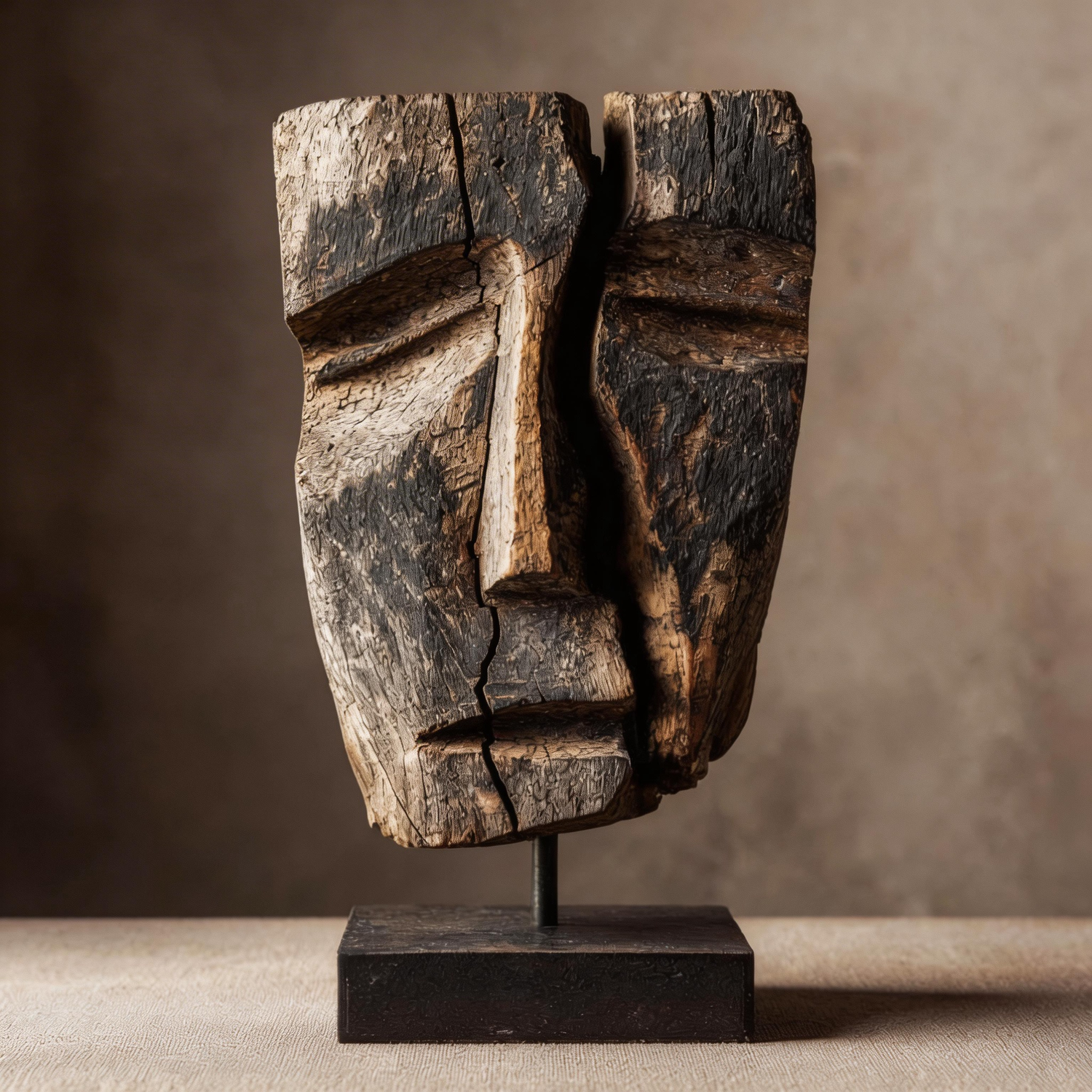 Split Slumber Weathered Mask l Wood Sculpture