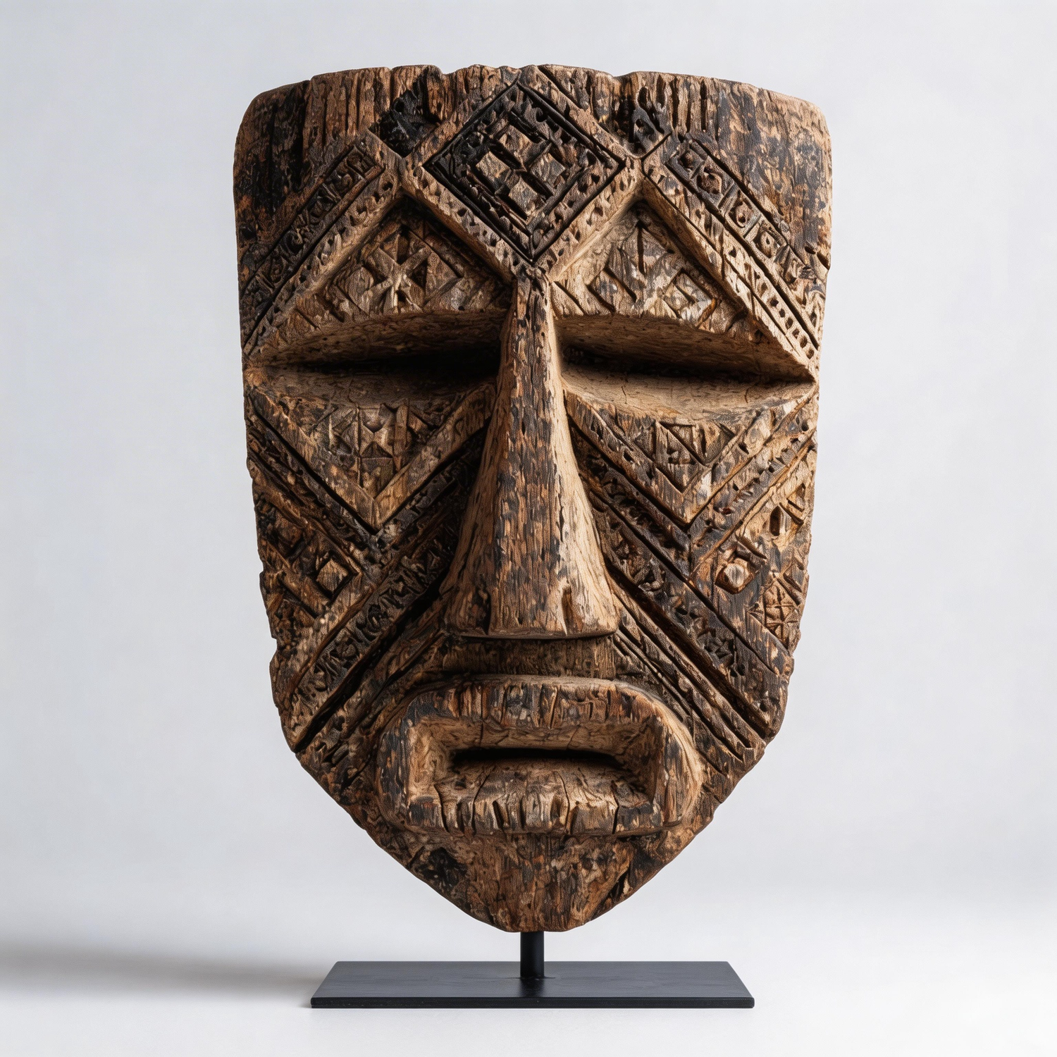 Geometric Tribal Ancestral Mask l Wood Sculpture