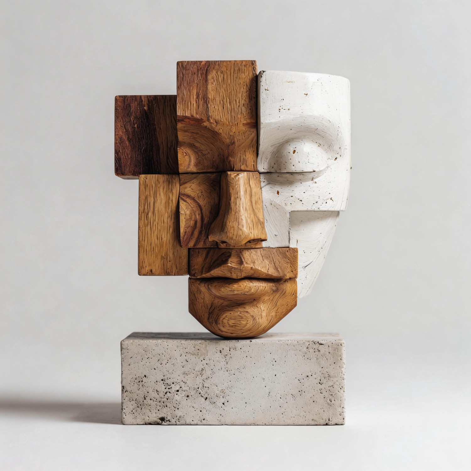 Fragmented Cubist Duality Sculpture l Wood Sculpture