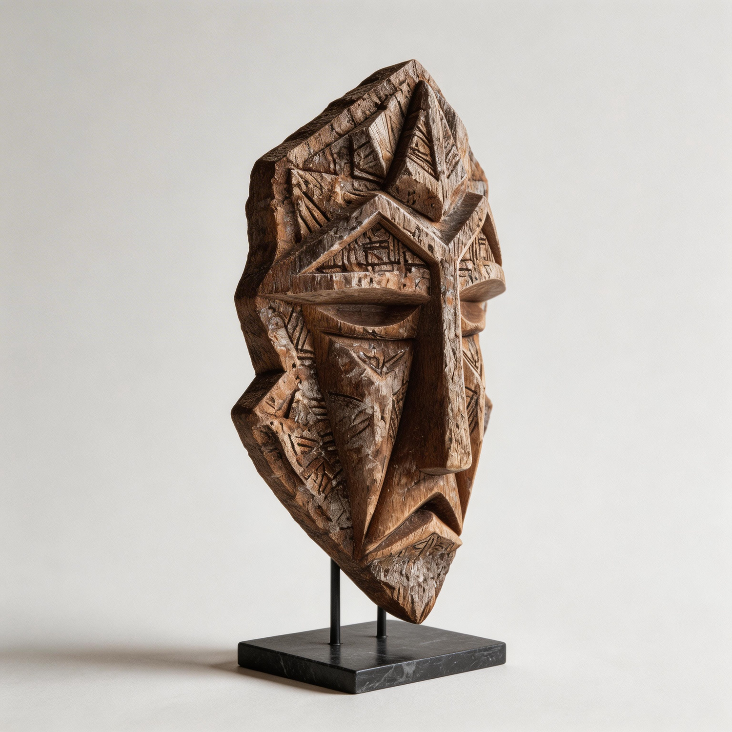 Geometric Prism Mask l Wood Sculpture