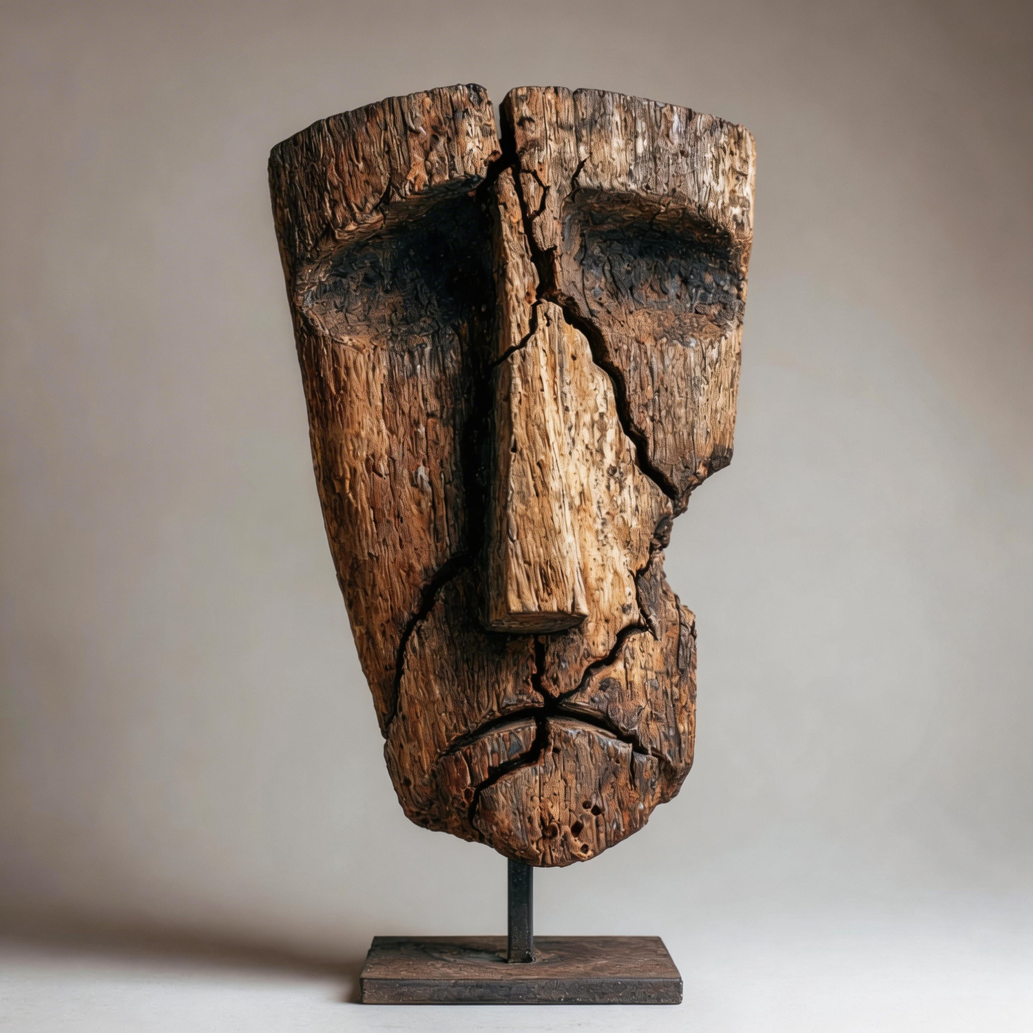 Cracked Ancestral Mask l Wood Sculpture