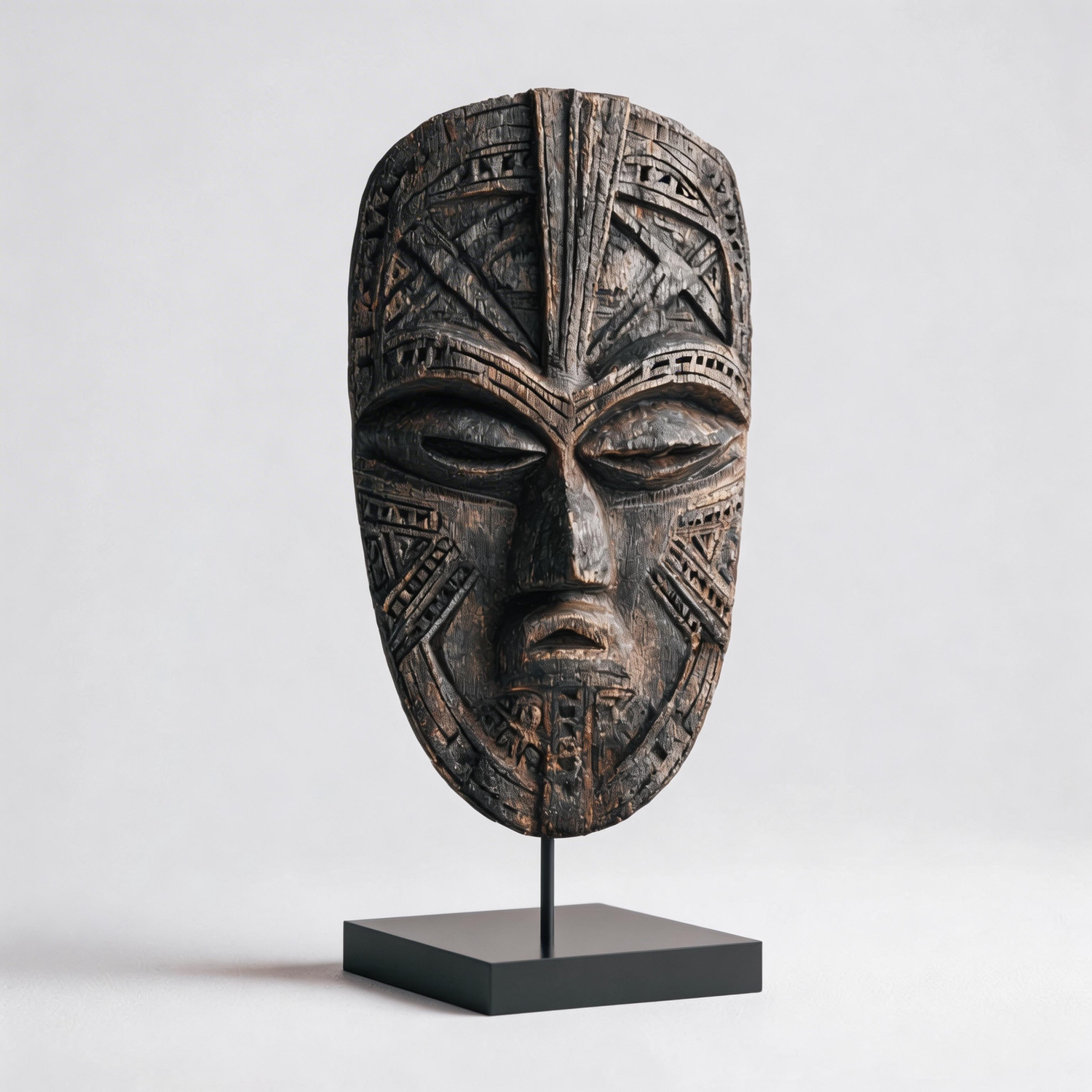 Ancestral Tribal Weave Mask l Wood Sculpture