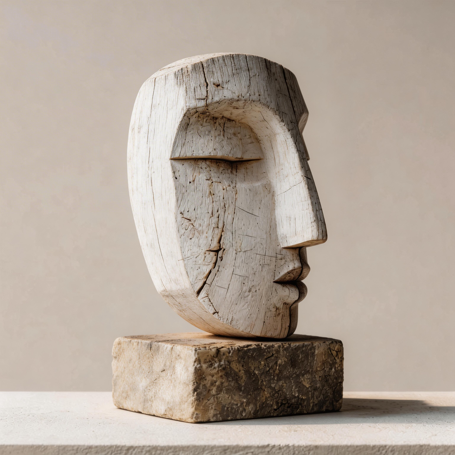 Duality Split-Face Weathered Sculpture  Wood Sculpture